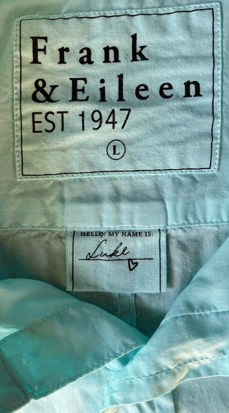 Frank & Eileen Luke Cotton Teal Button Down Shirt-NWOT-size Large