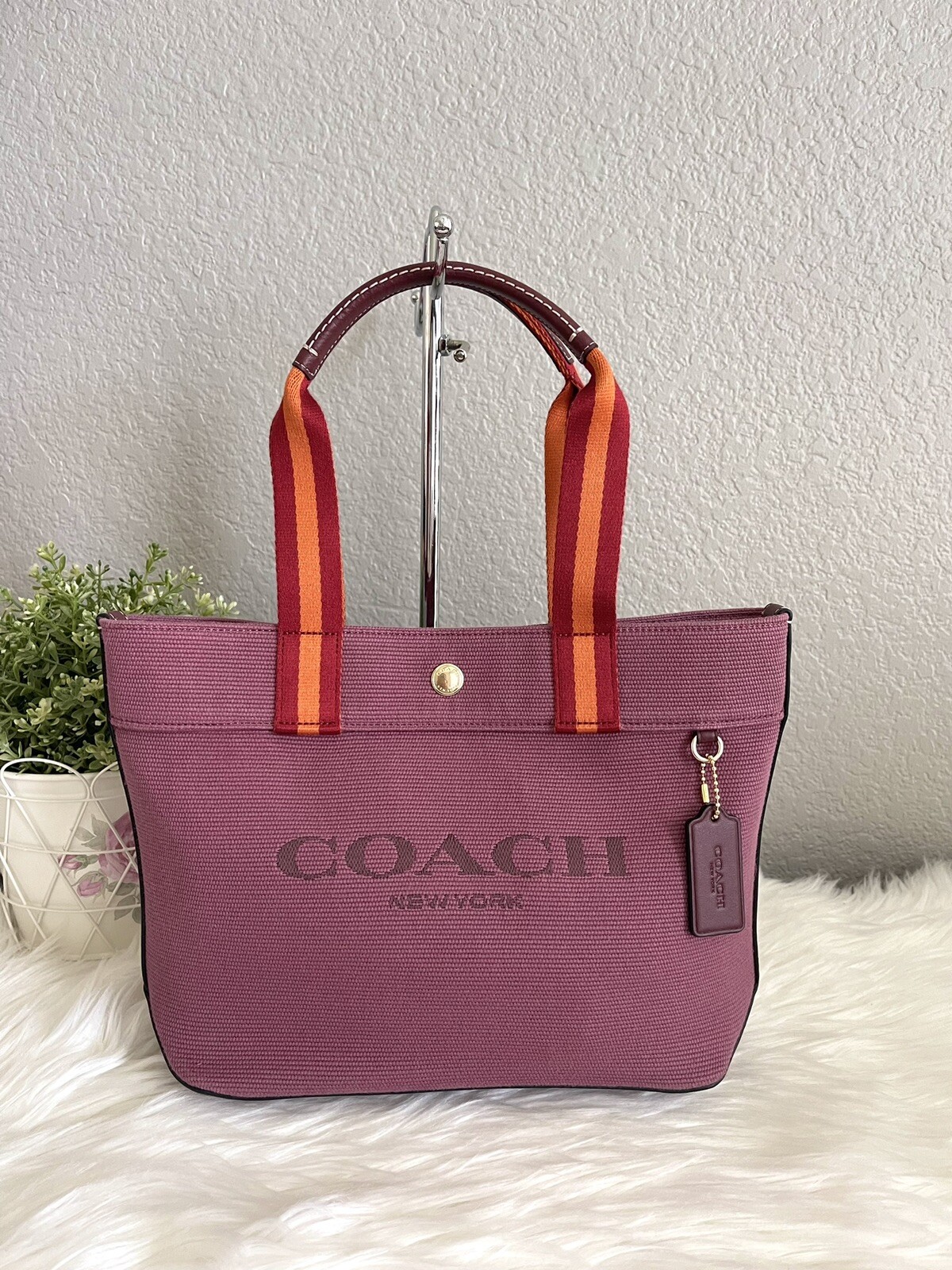 COACH Small Canvas And Smooth Leather Shoulder Tote Light Raspberry Multi Ck168