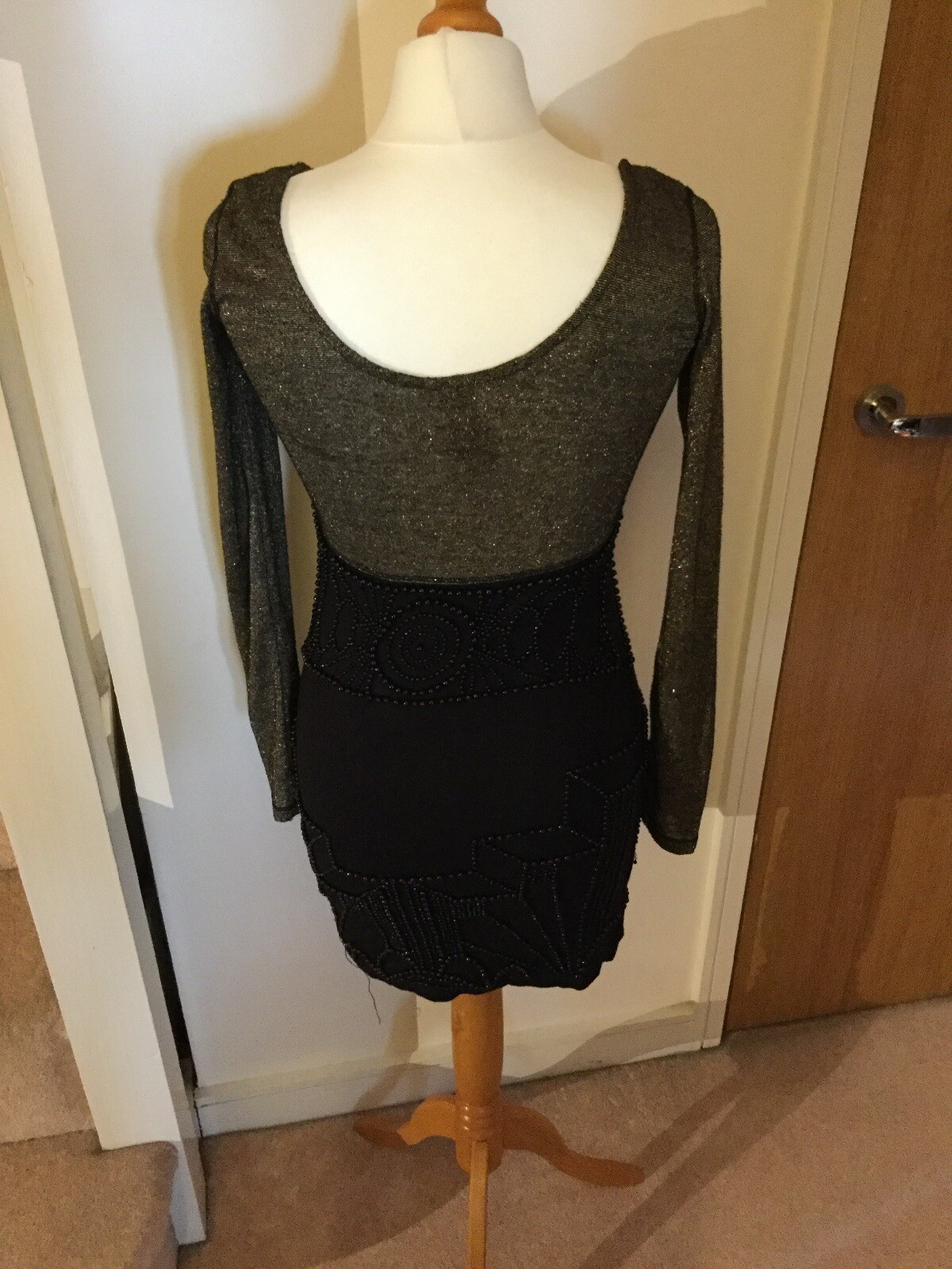 RINGSPUN DRESS SIZE 1 U.K. 8 Black And Gold Excellent 4487