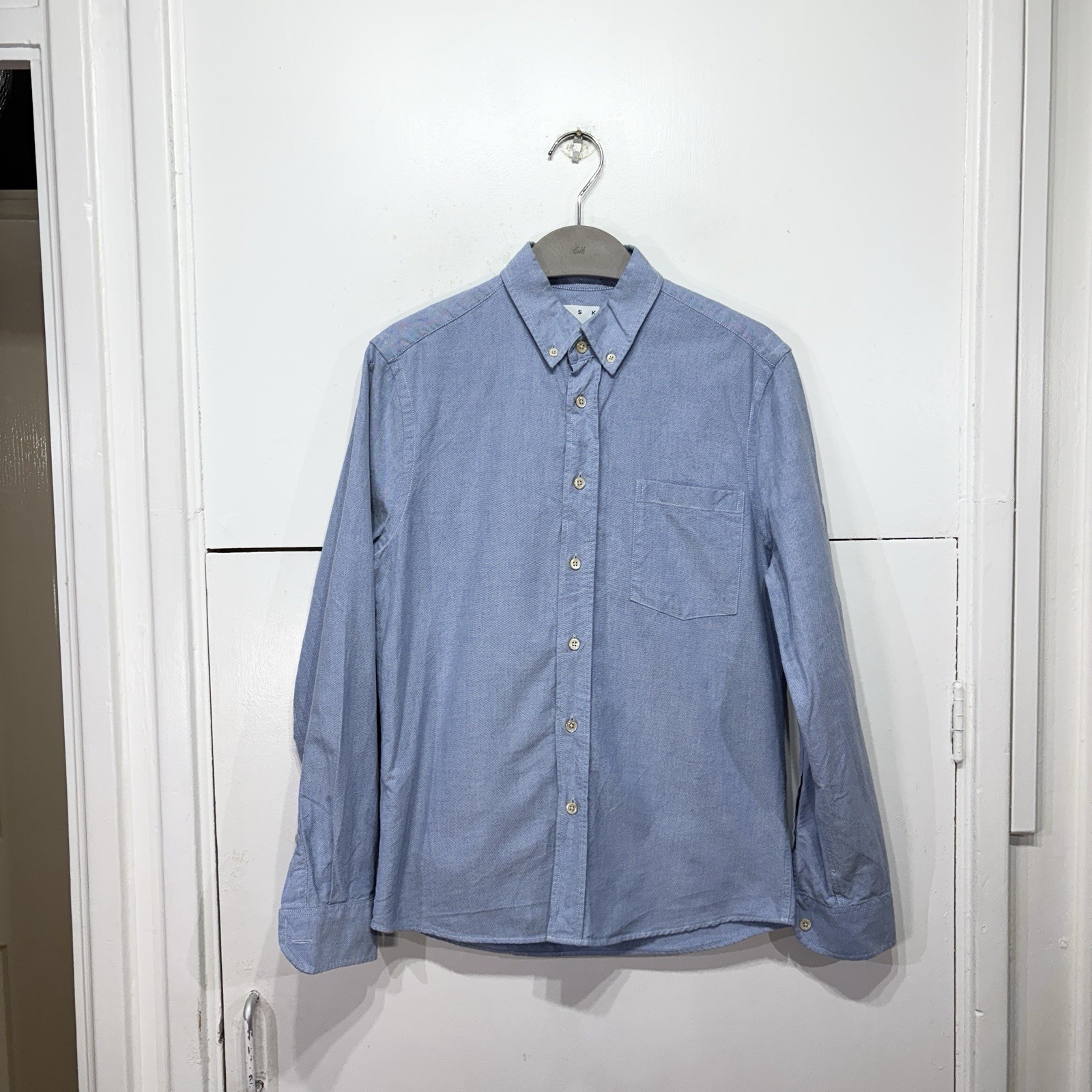 Asket The Oxford Shirt Blue Button Down Long Sleeve Organic Cotton Size XS Short