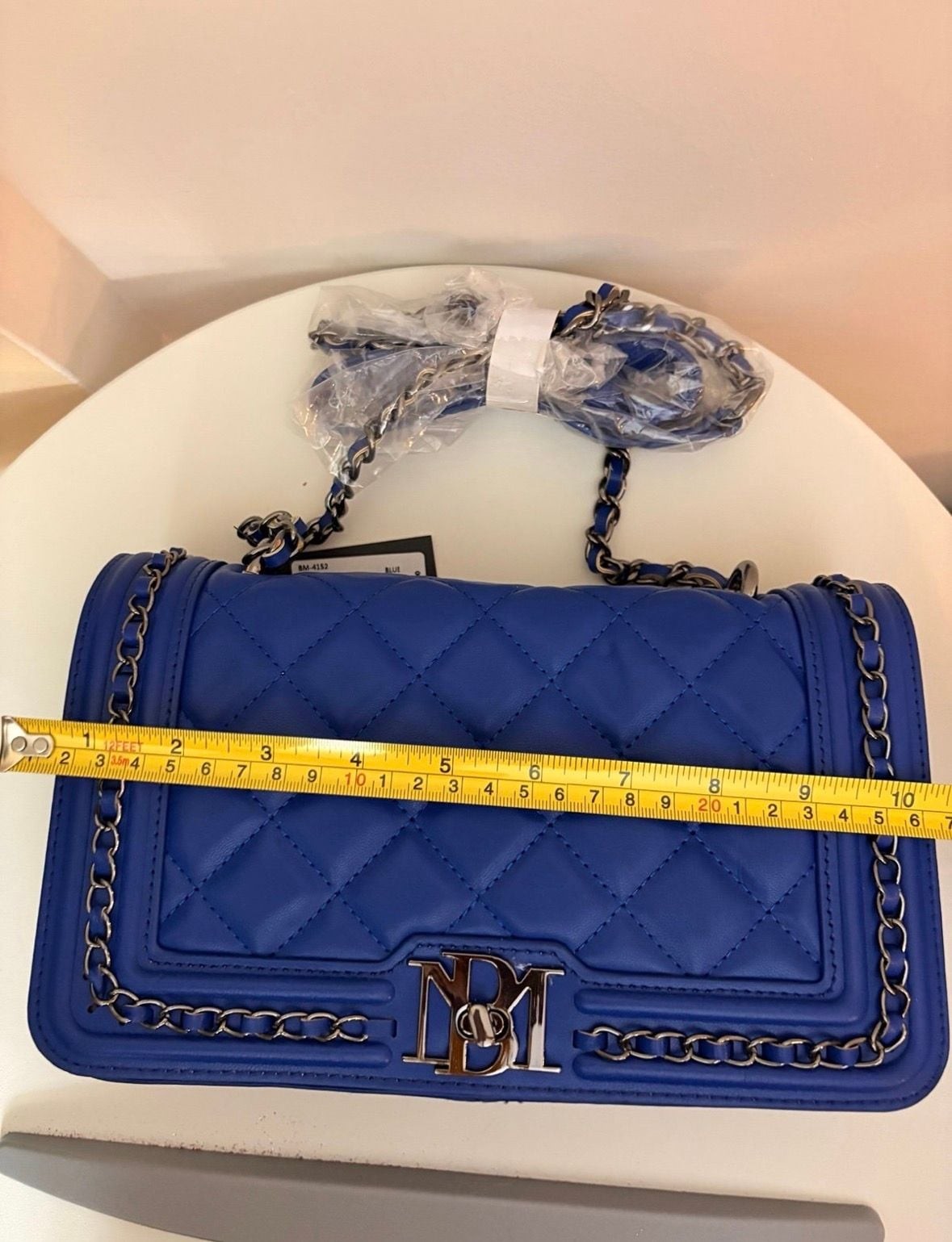 Badgley Mischka Blue Quilted Vegan Leather Chain Shoulder Bag