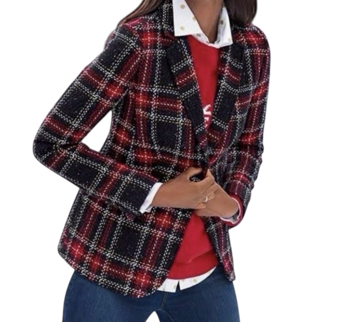 NWOT Talbots Aberdeen Blazer Size 8 Red Black Tartan Plaid Wool Blend Preppy