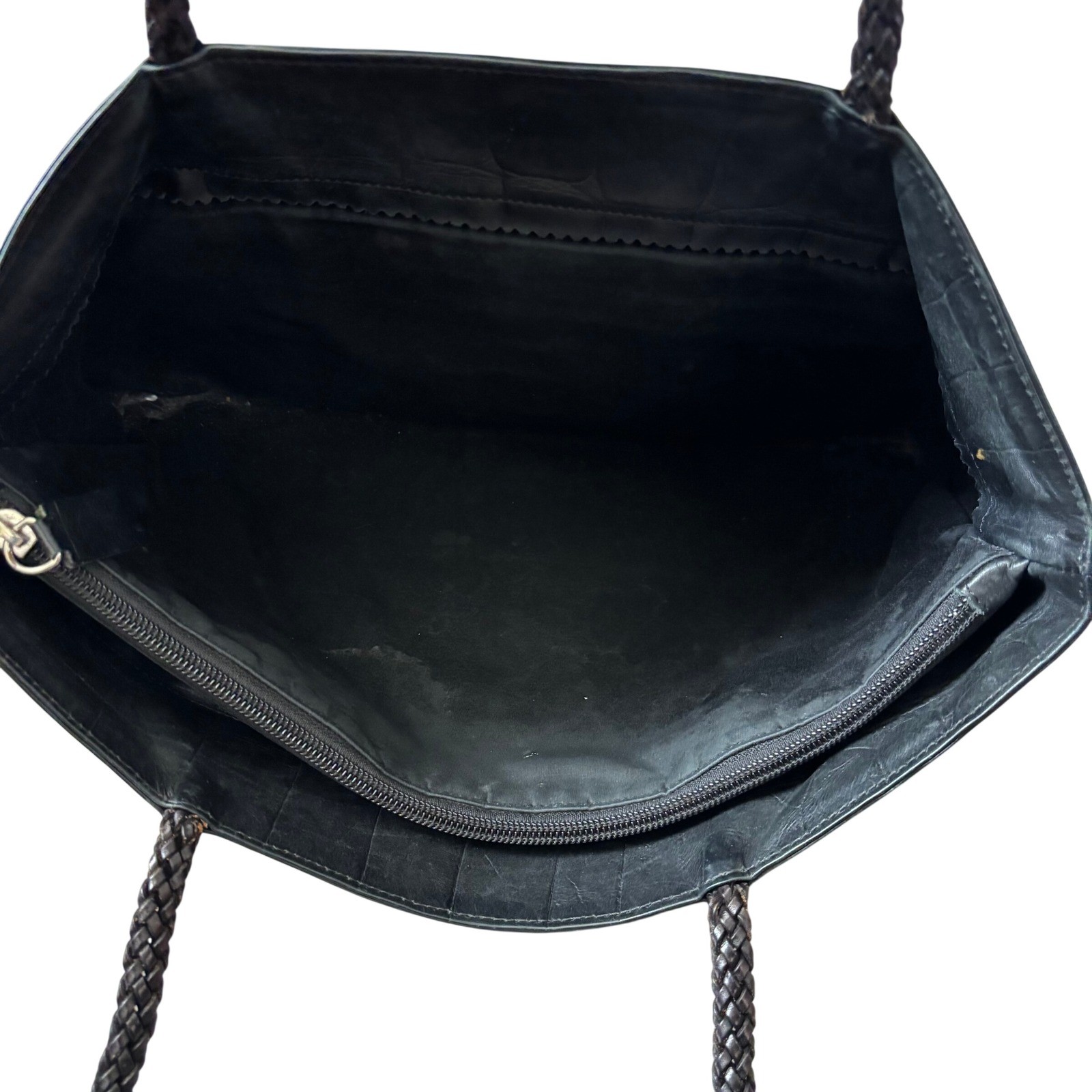 Falor Le Borse Crocodile Embossed Leather Shoulder Bag Black Made in Italy