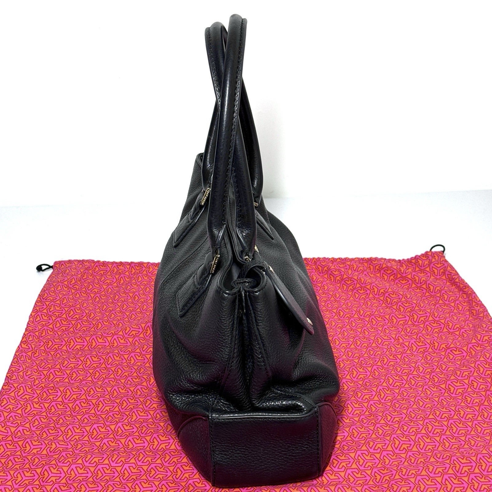 Tory Burch Robinson Triple Compartment Black Pebbled Leather Tote Shoulder Bag