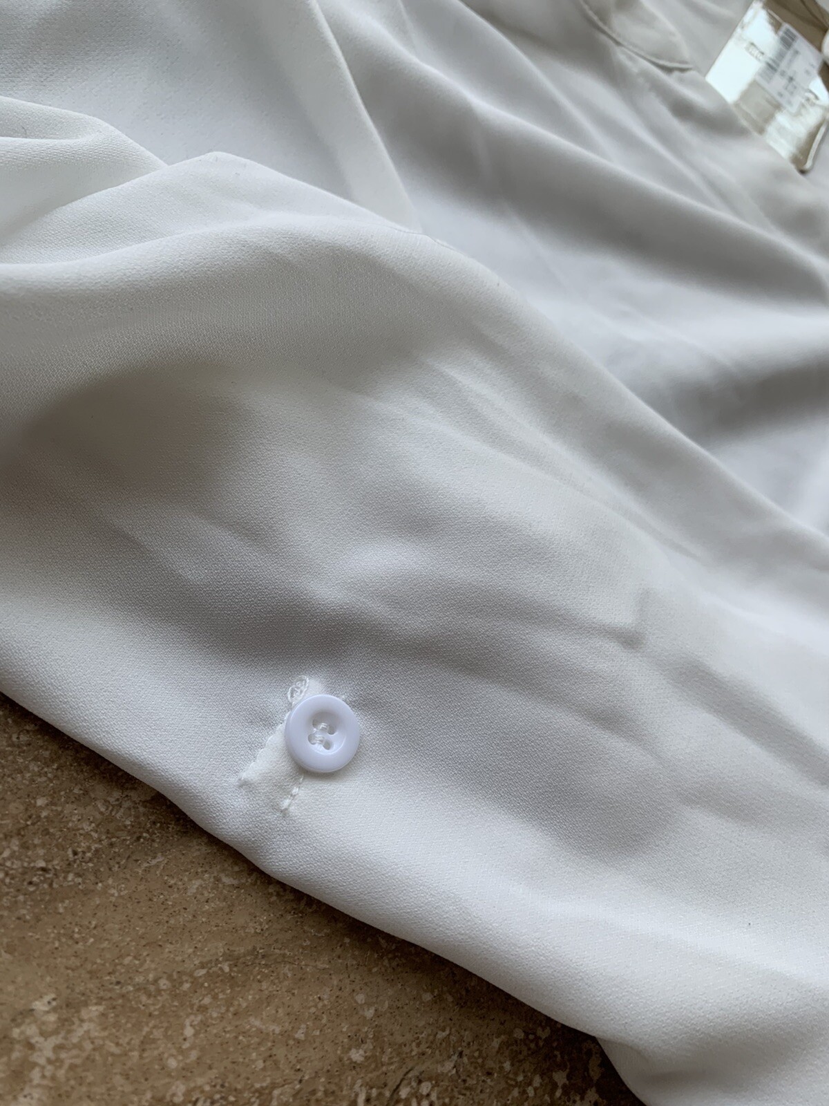 Timeson~ Sheer V Neck White Blouse~Long Sleeved With Roll Up Option~Sz Small NWT