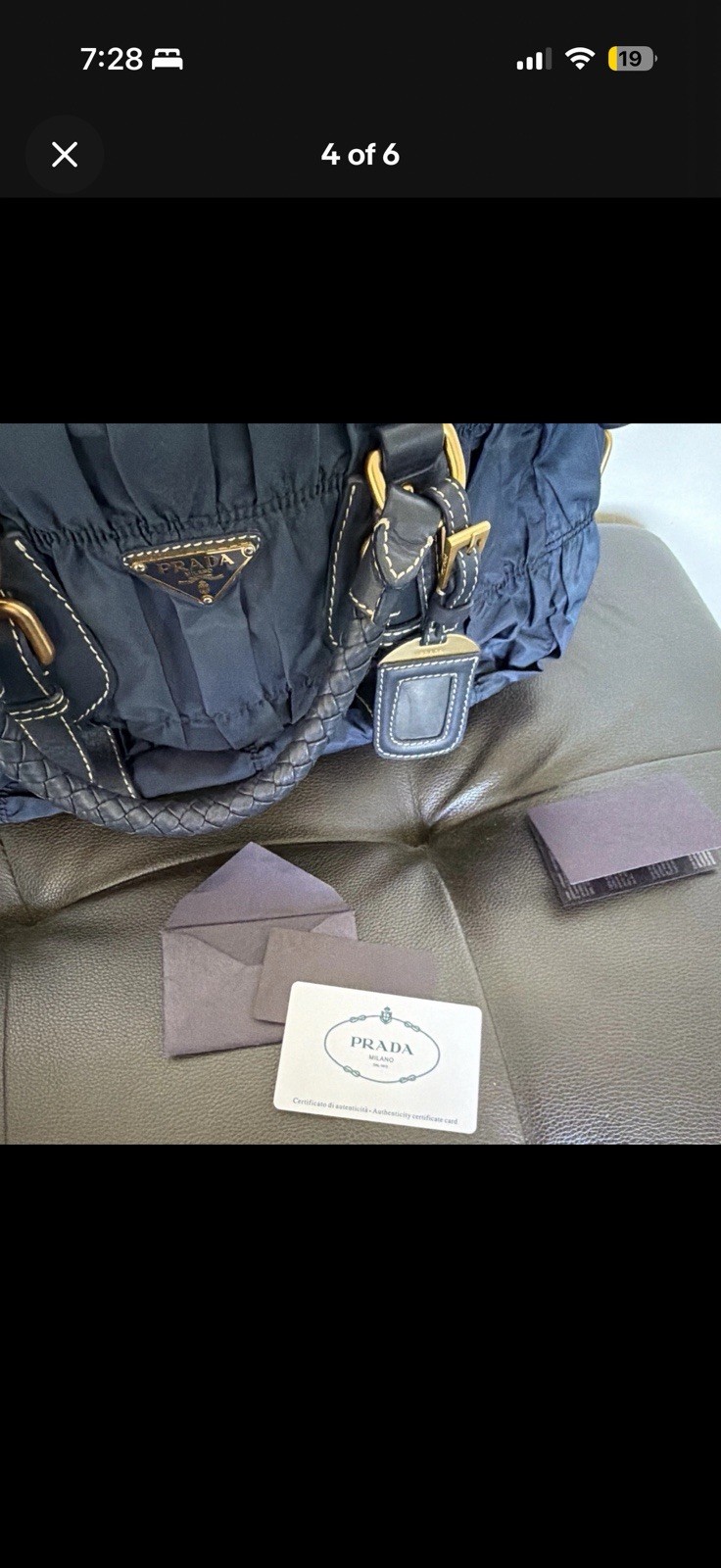 PRADA Blue Solid Top Handle Bag, Gold Hardware, Zip Closure, Brand Card