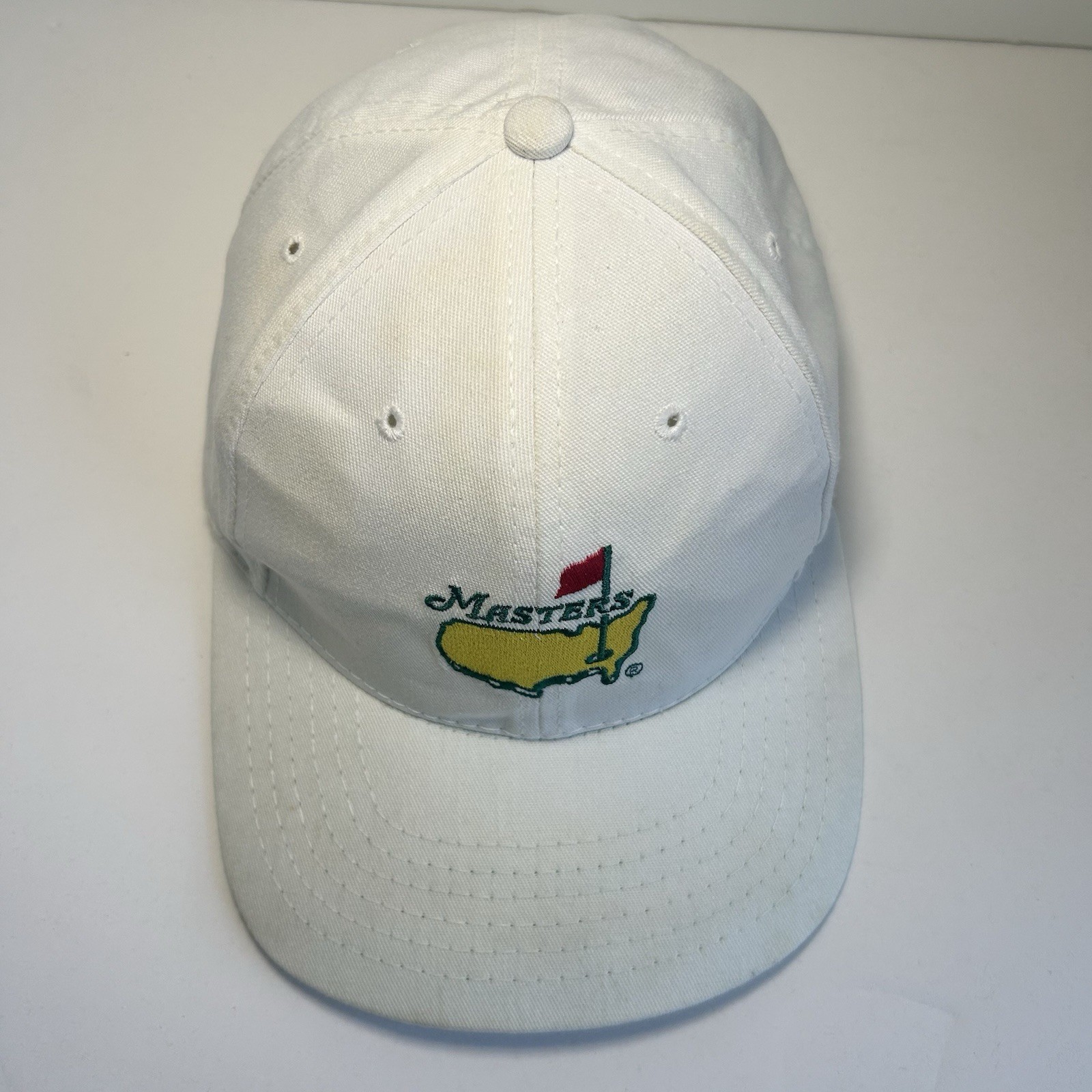 Vintage American Needle Masters Golf Hat White Leather Strapback 90’s RARE