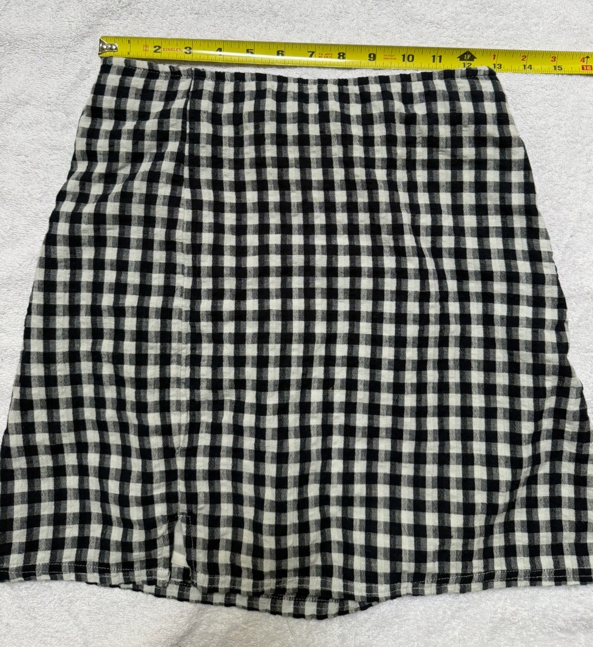 American Eagle Gingham Mini Skirt Size XS Black White Cotton Linen Slit Lined
