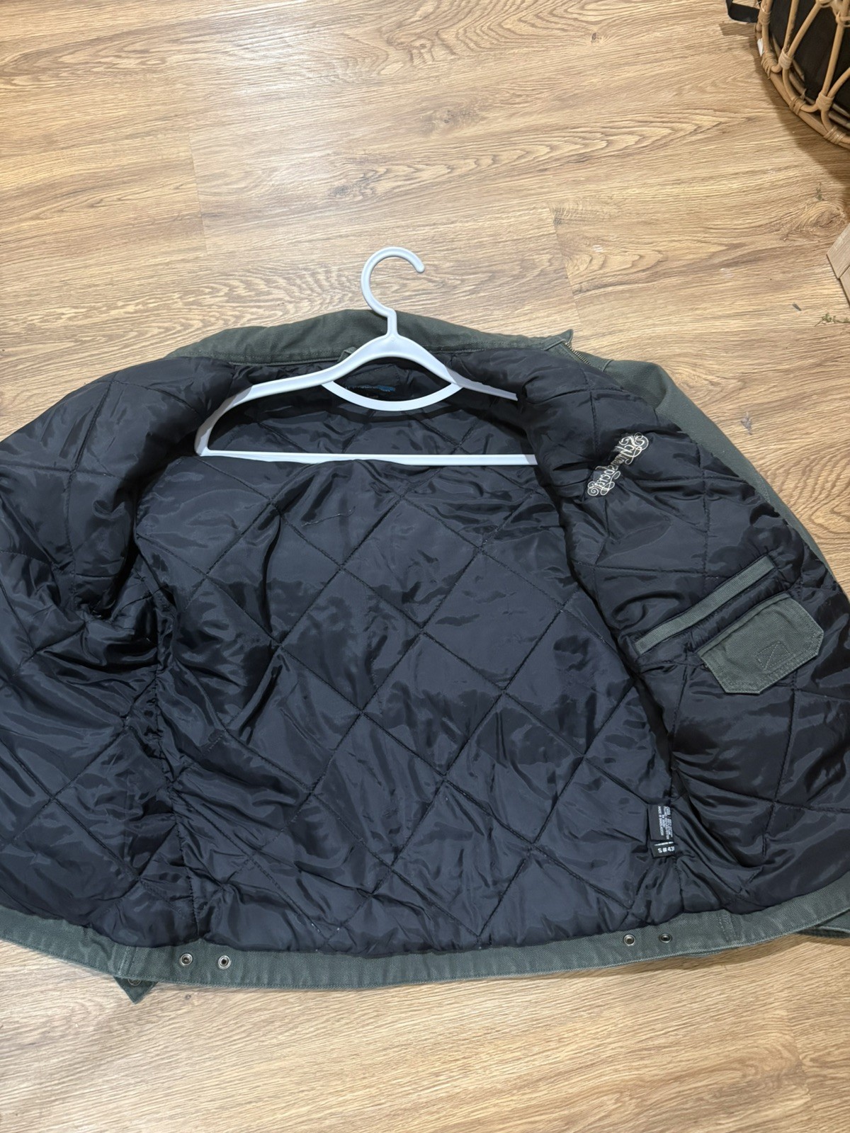 Tri-Mountain Jacket Mens L Green Canvas Workwear Bomber Quilted Insulated