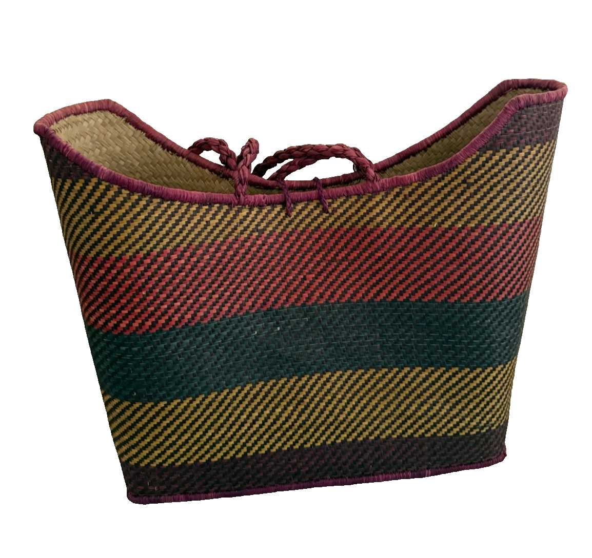 Handwoven Multicolor Stripe Straw Handbag Purse 11.5x11x5 Inches Summer Tote
