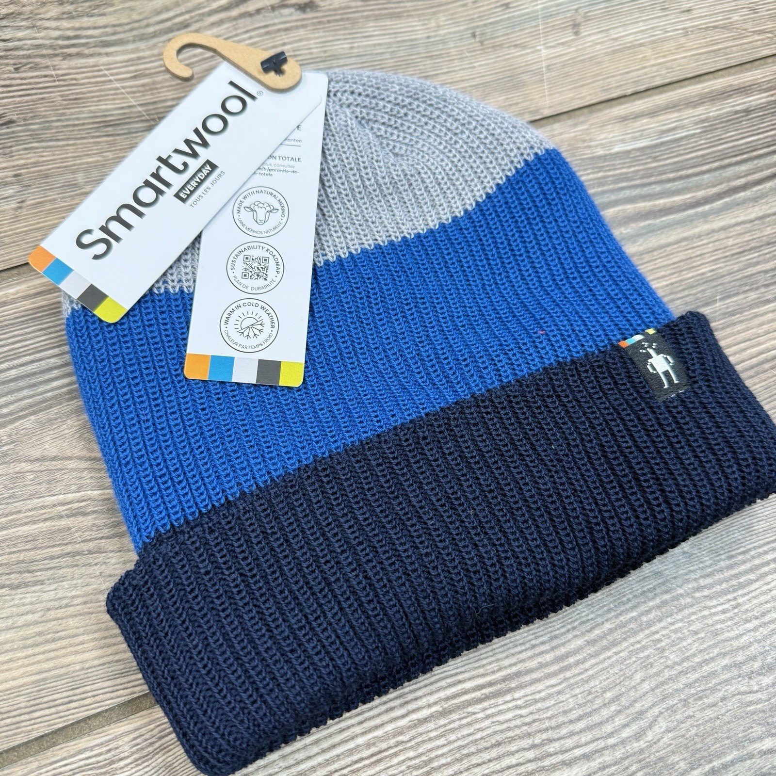 Smartwool Cantar Colorblock Knit Beanie Laguna Blue Merino Wool Blend OS NEW