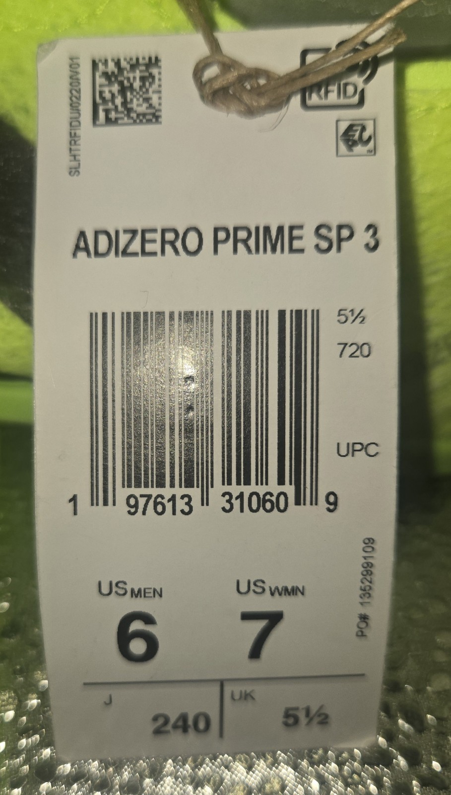 Adidas Adizero Prime SP 3 6M/7W Strung Lucid Green Track Spikes