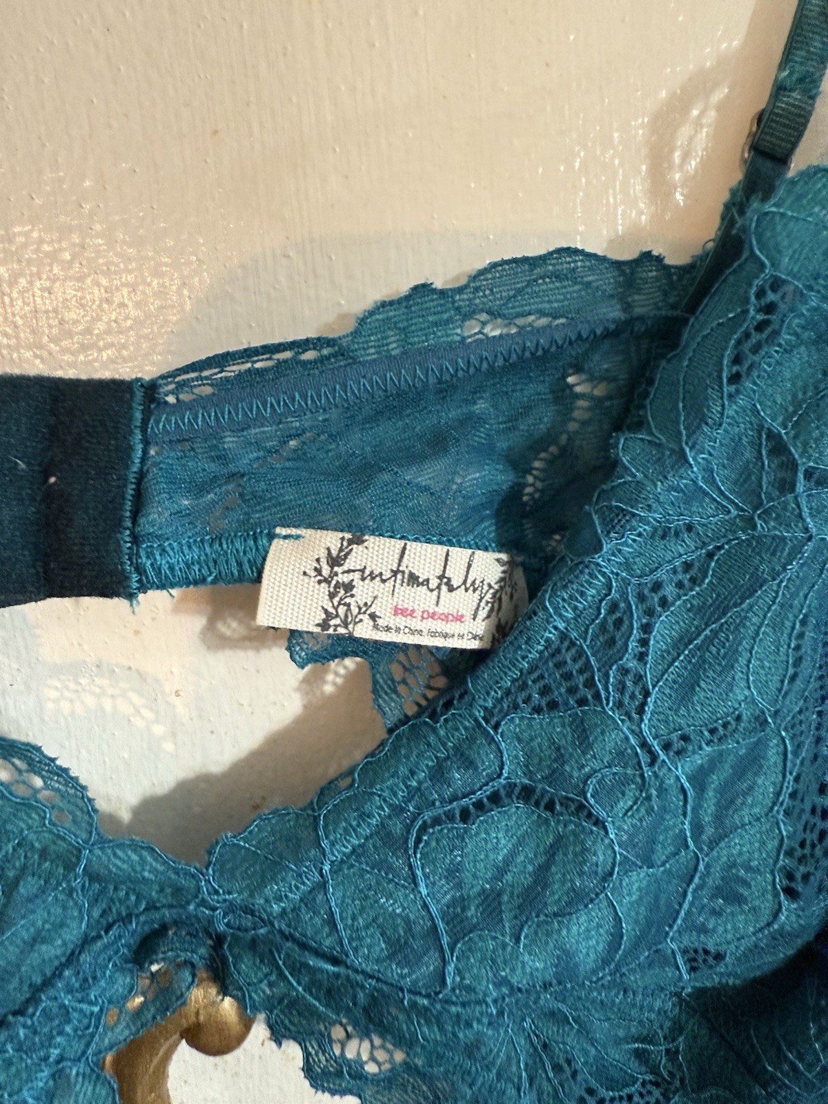 Free People Intimately Gossamer Glow Full Slip XS Teal Floral Satin Lace