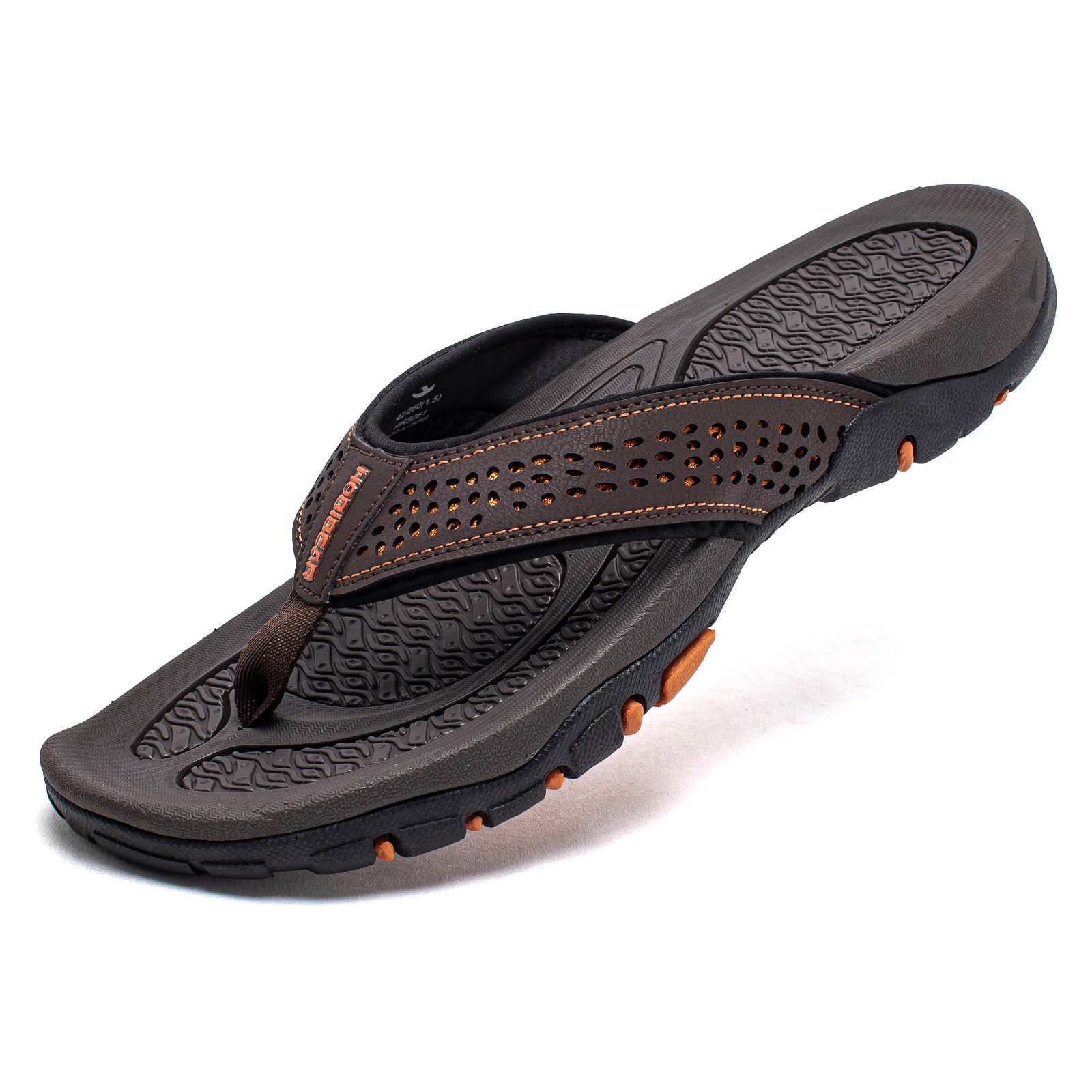 HOBIBEAR Mens Thong Sandals Arch Support Indoor Outdoor Beach Flip Flop Brown