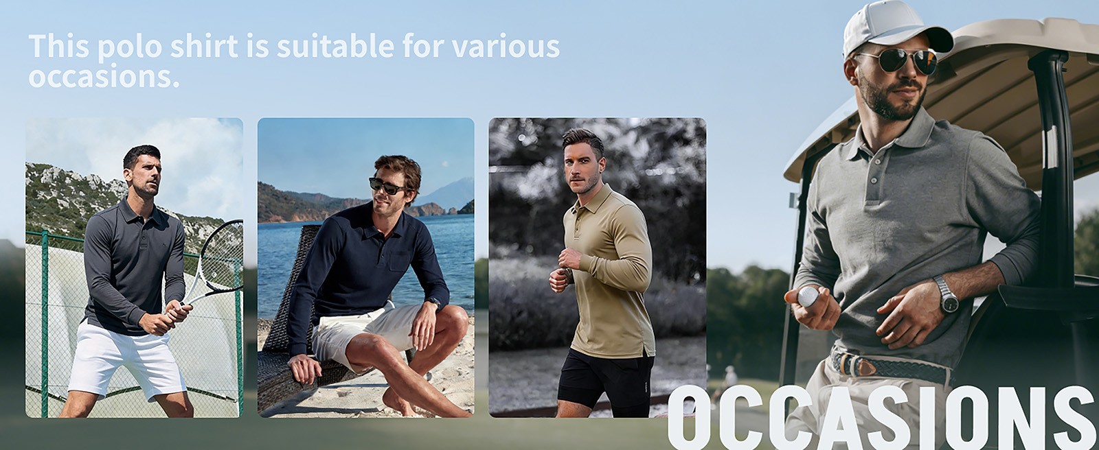 Men’s Golf Polo Shirts Long Sleeve Quick Dry Performance Casual Work Sport T US