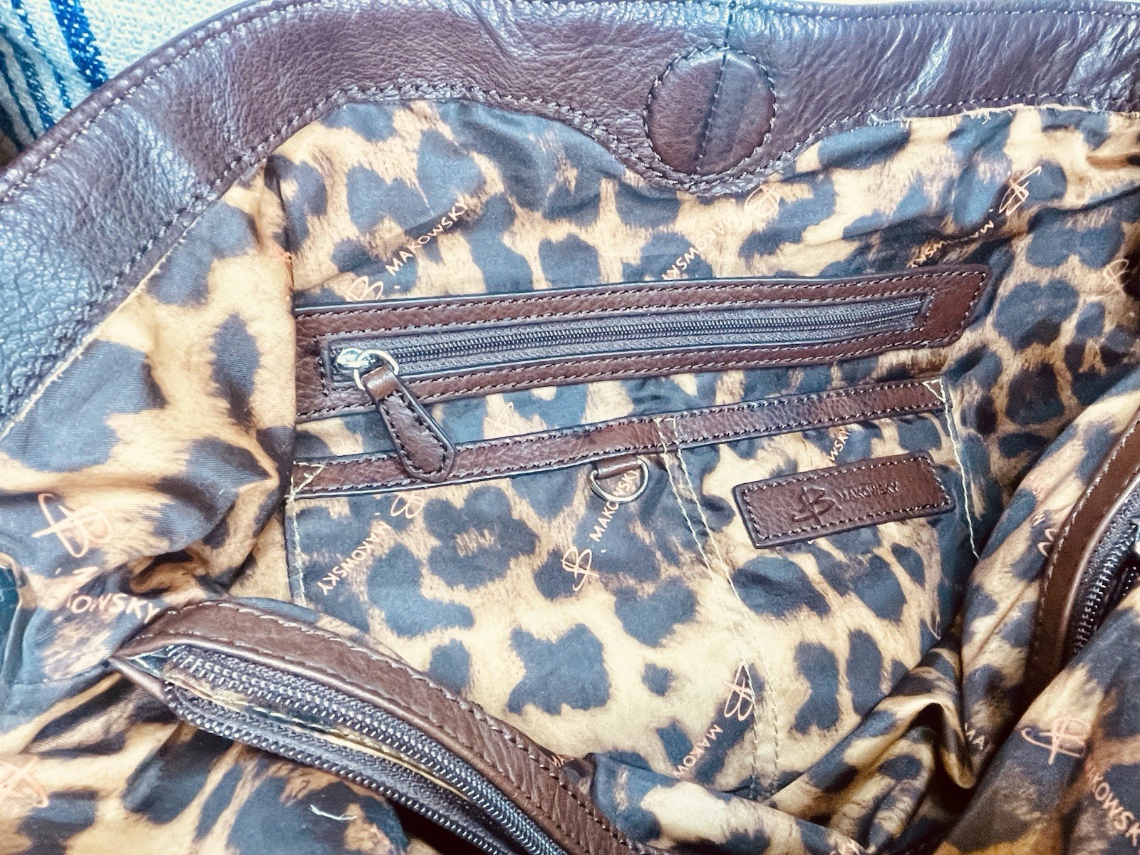 B. Makowsky Leopard Print Fringe Zipper Accent Women’s Shoulder Bag