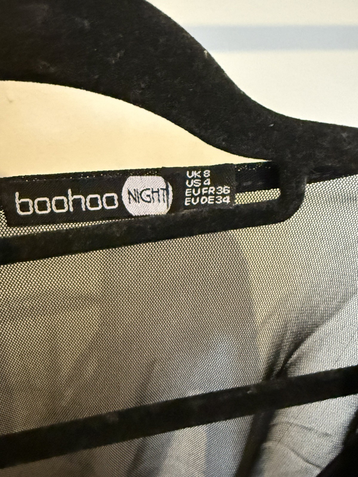 Boohoo Night Sheer Black Mesh Bodysuit Women’s Size S Stretch Fit