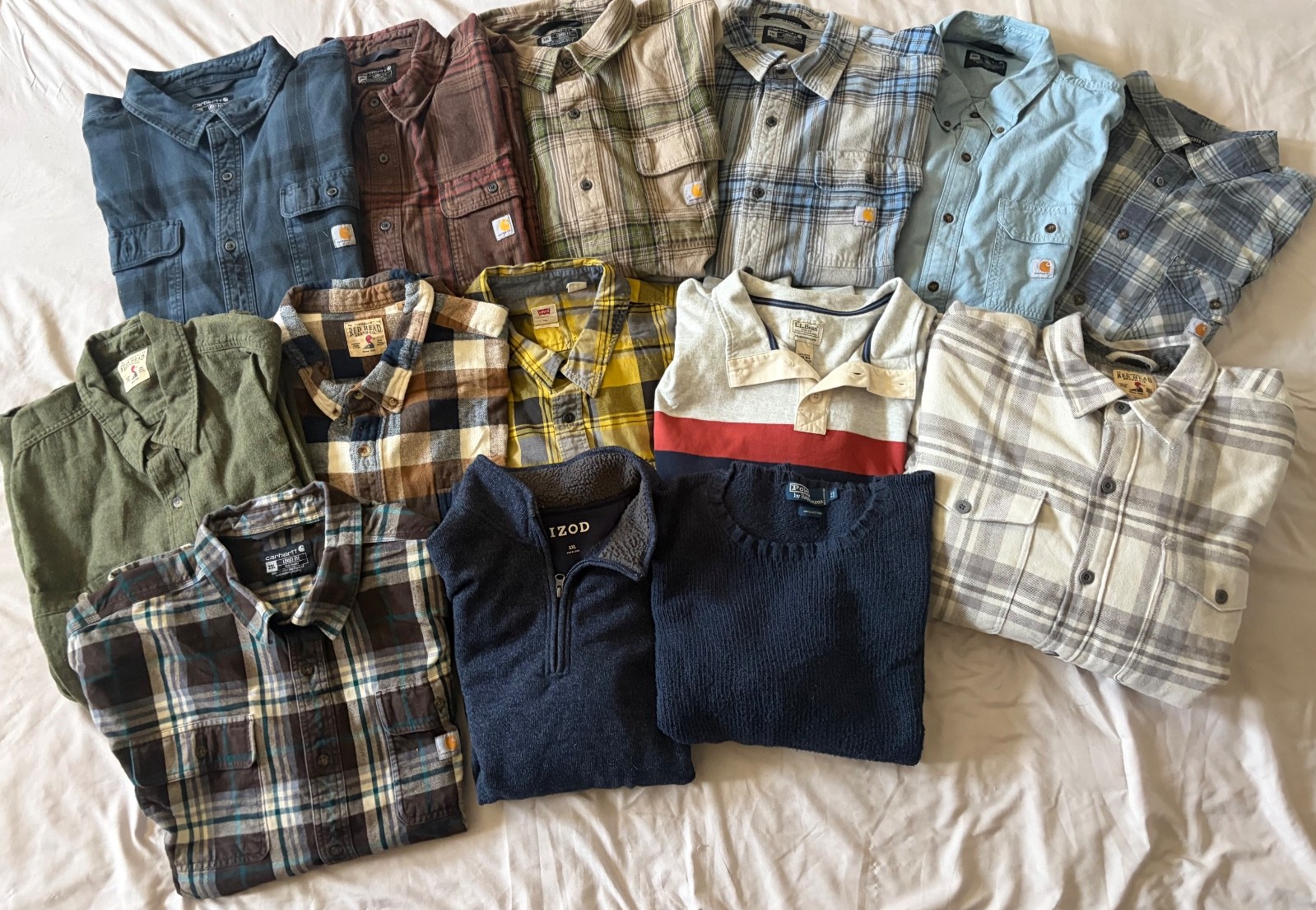 Men’s Carhartt, Red Head, Polo, LL Bean Lot of Button-Up Shirts Assorted Colors
