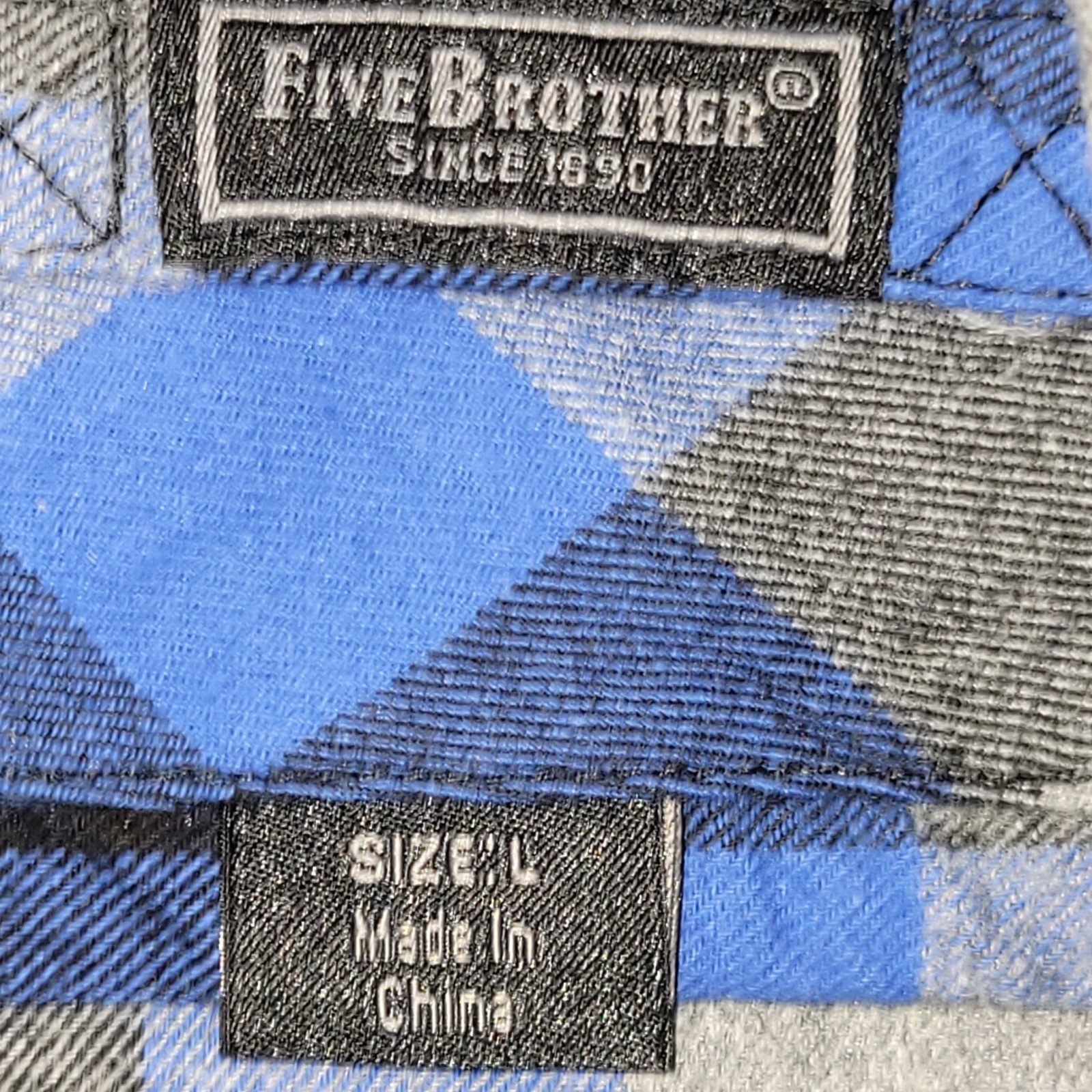 Five Brother Mens Blue Black Grey Plaid Flannel Button Down Shirt Large Cotton