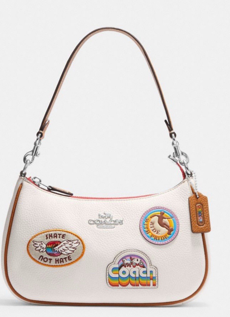 NWT COACH Teri Shoulder Bag In Canvas Leather With Rainbow Patches