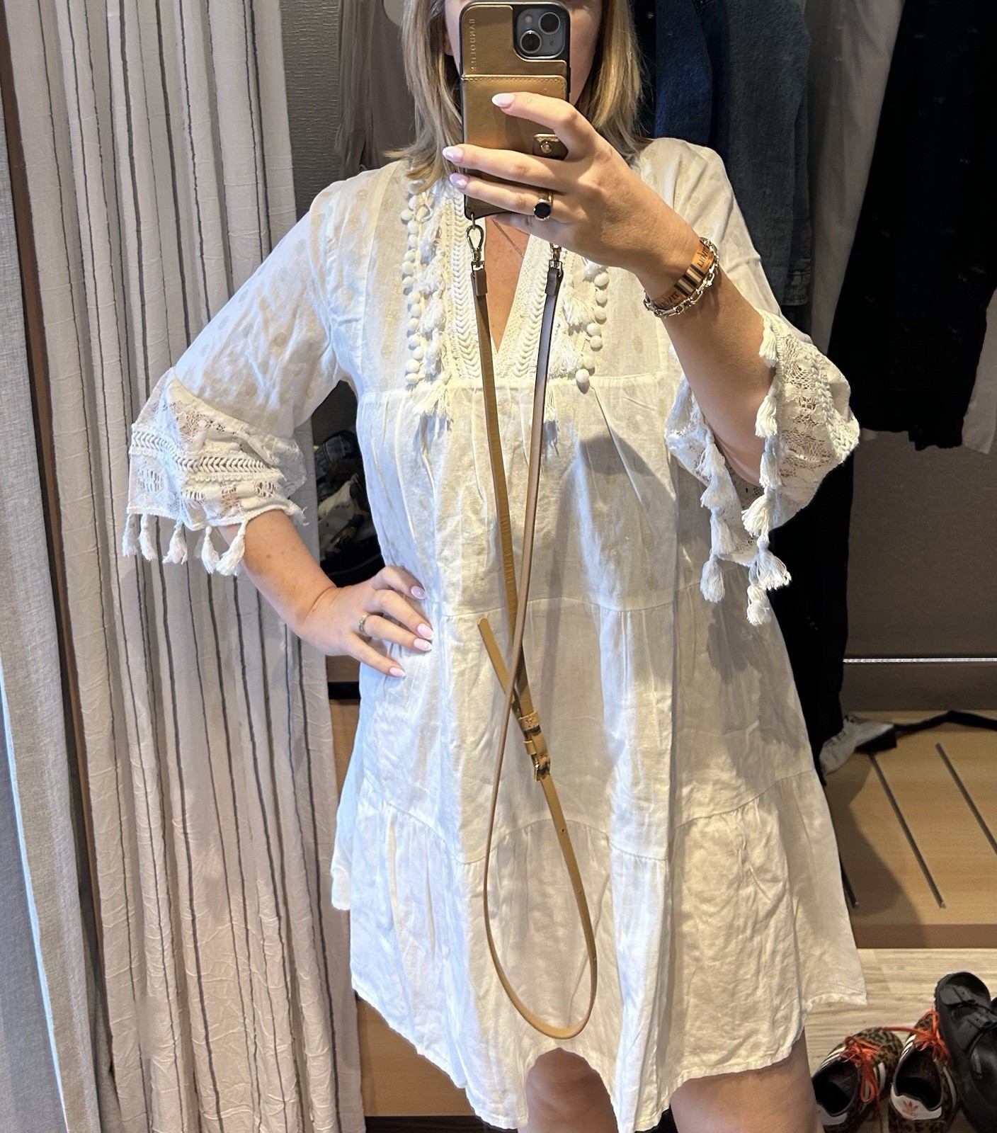 Accessorize Cotton Boho Cover Up Kaftan Cream Broderie Tassel BNWT RRP £50 Beach