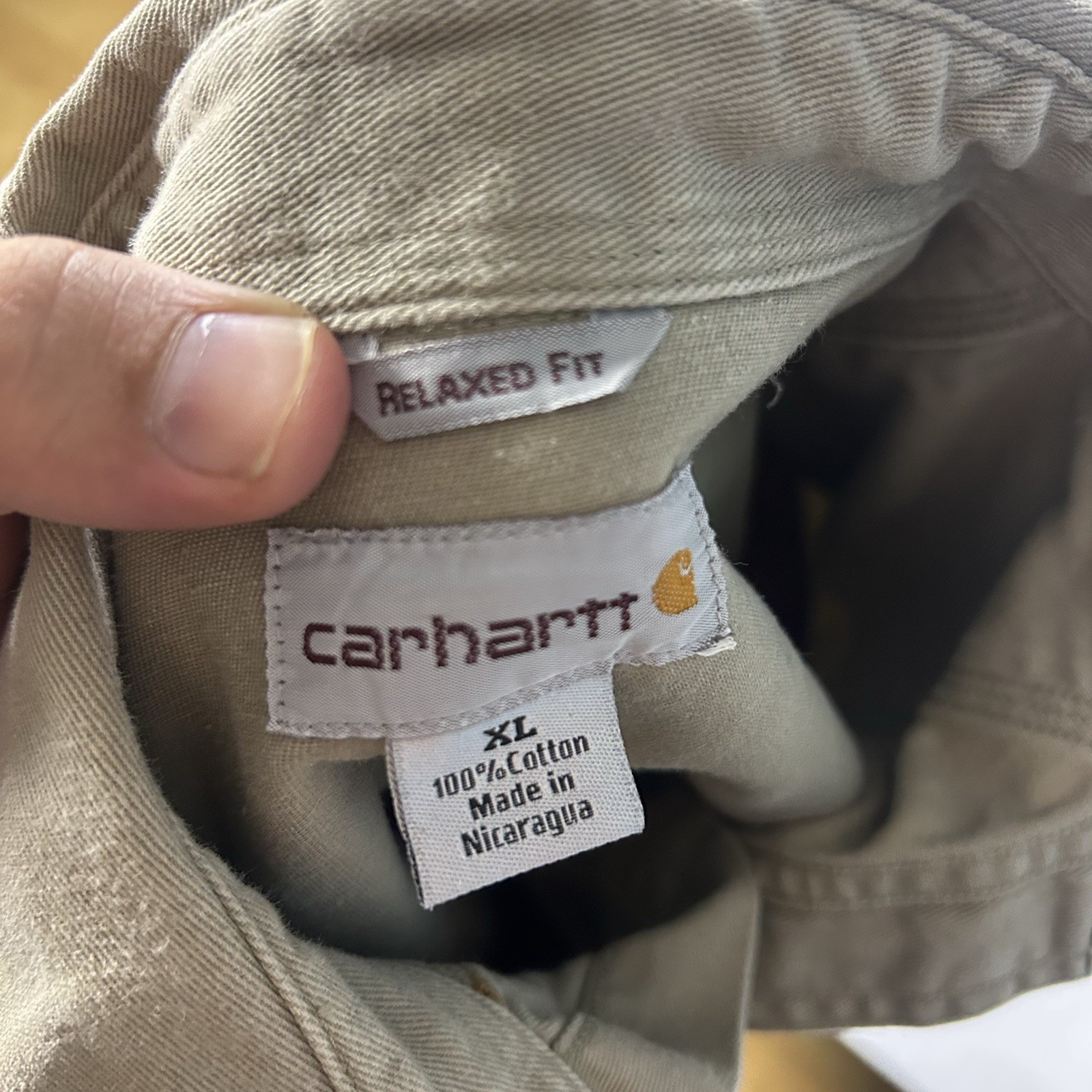 Carhartt Men’s Canvas Pearl Snap Shirt XL 2 Tone Color Block Brown Western