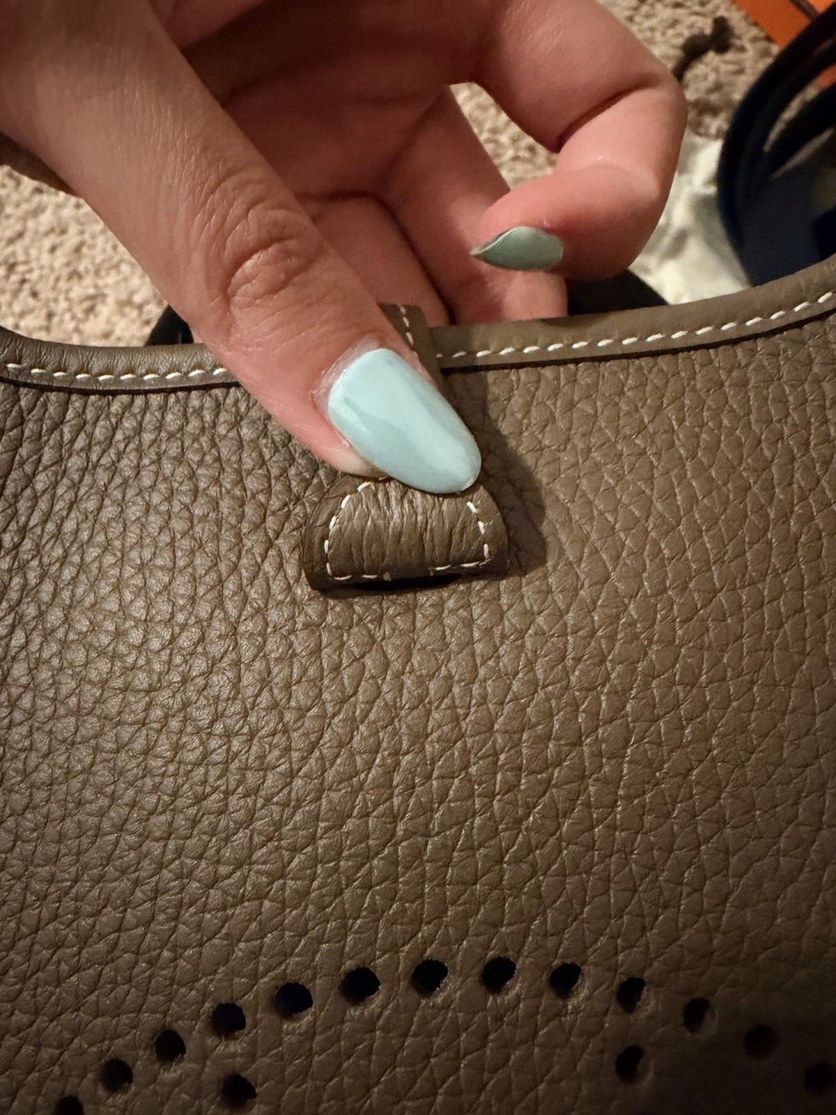 Hermès Evelyne TPM Mini Taupe Crossbody Bag Navy Strap Dust Bag Box