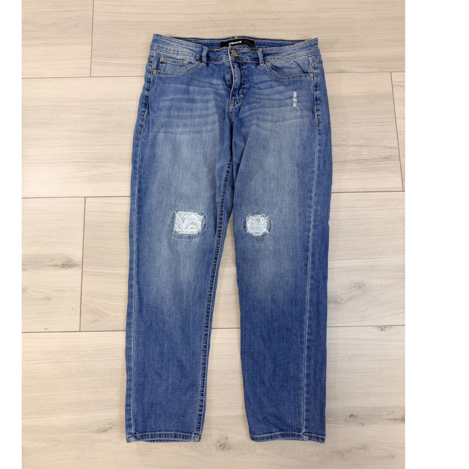 Vintage Jordache Lace Knee Skinny Boyfriend Jeans Sz 10 Feminine Y2K Indie Boho