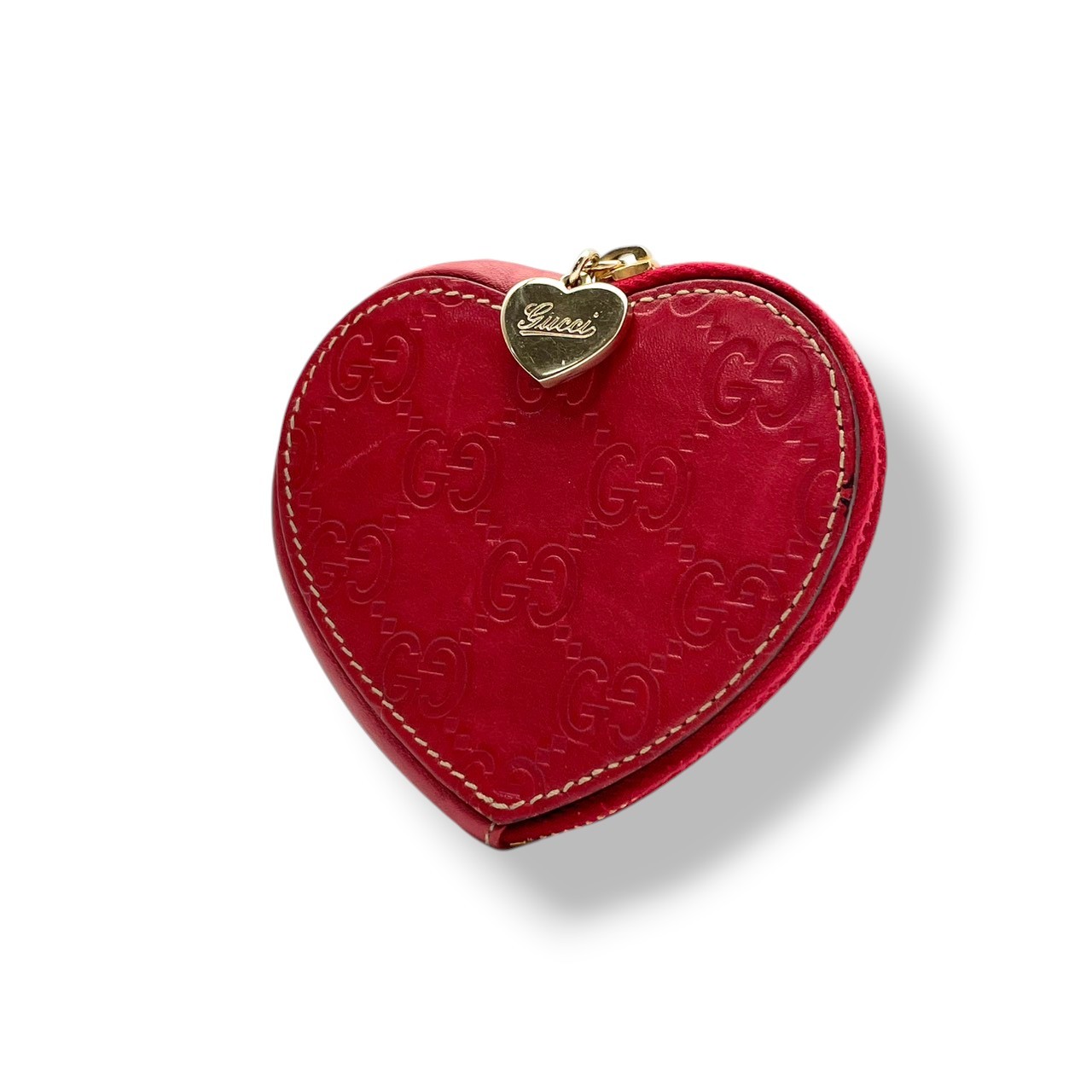 Authentic GUCCI Lovely Heart Guccissima Leather Coin Case Red Compact Purse