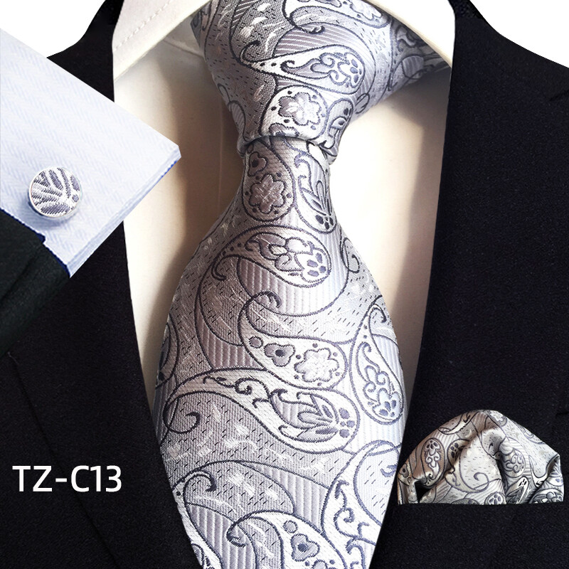 New Classic Paisley Blue Red Jacquard Silk Men’s Tie Necktie Hanky Cufflink Set