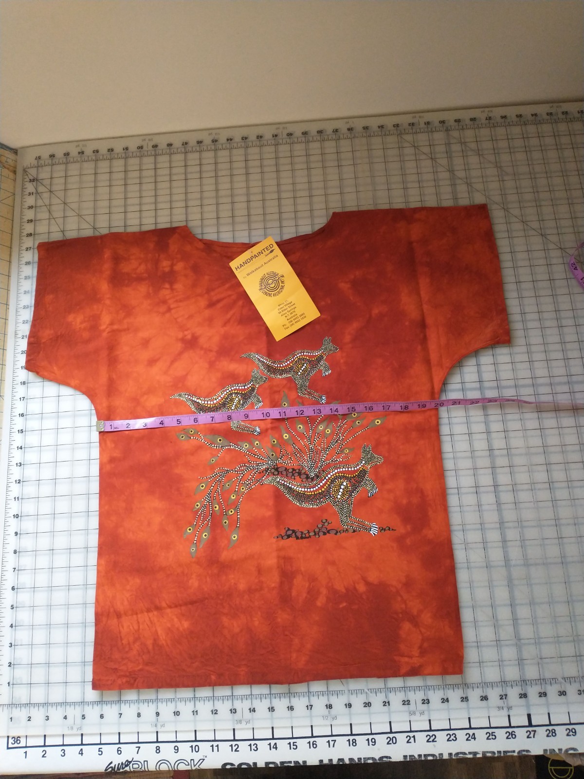 Australian Aboriginal Hand Painted Art Shirt, Mud Cloth Tie Dye Cotton, Kangaroo