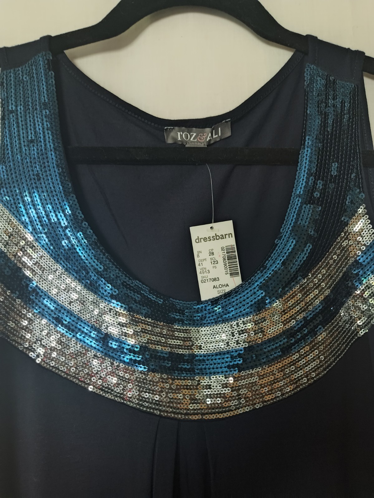 Roz & Ali Women’s L Navy Solid Sleeveless Scoop Neck Sequin Tank Top