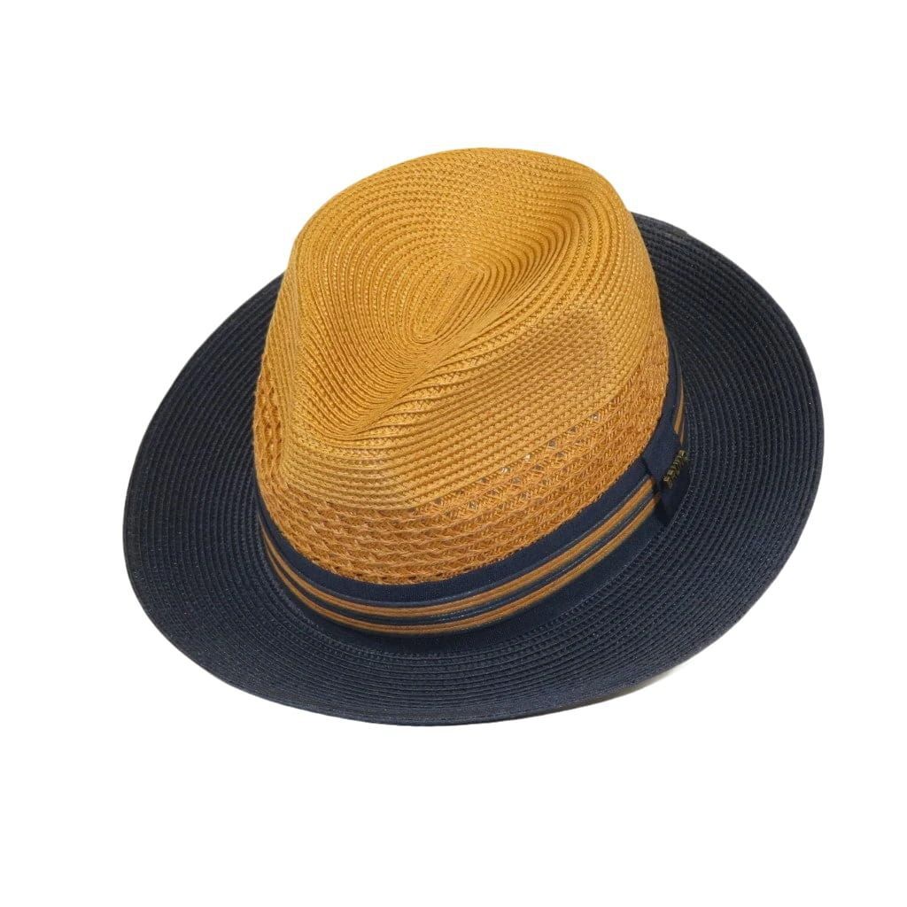 Men’s Bruno Capelo Hollywood 2-Tone Straw Style Fedora Hat HW798 Cognac/Navy