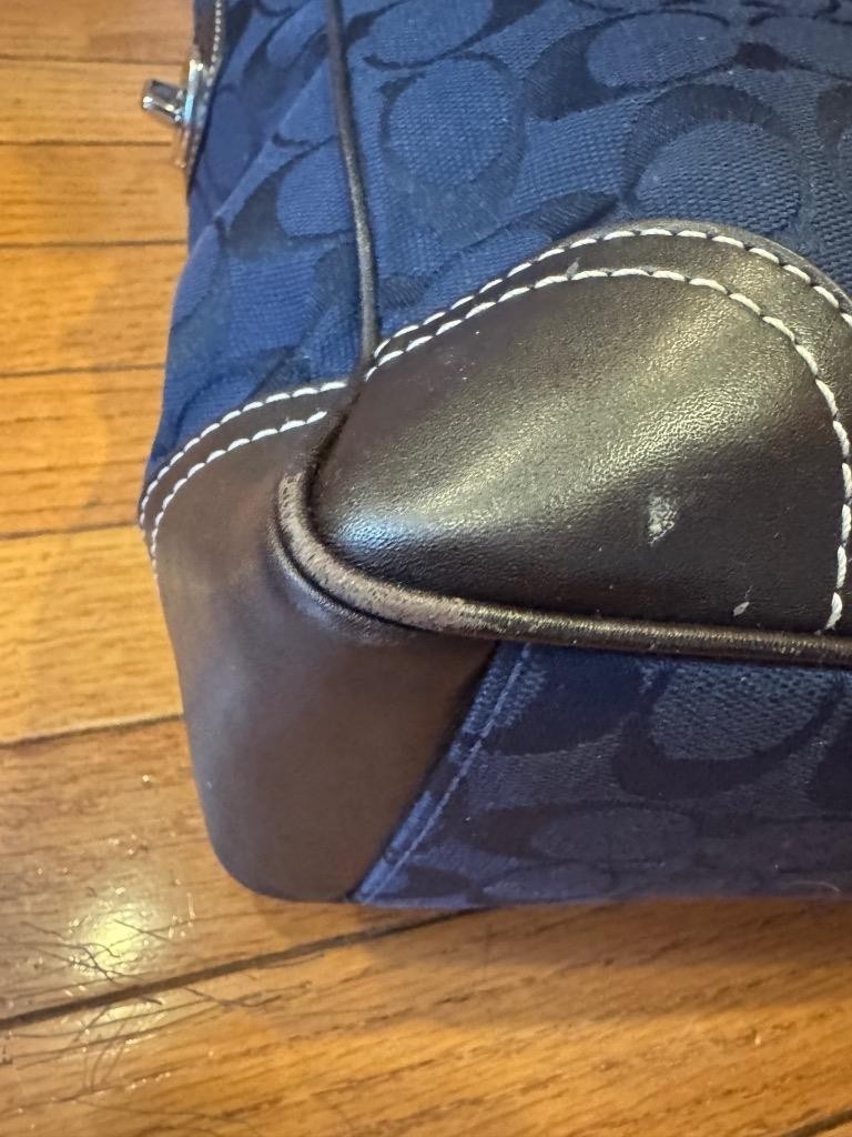 Coach monogrammed navy canvas and leather shoulder bag # F10659 (pu150