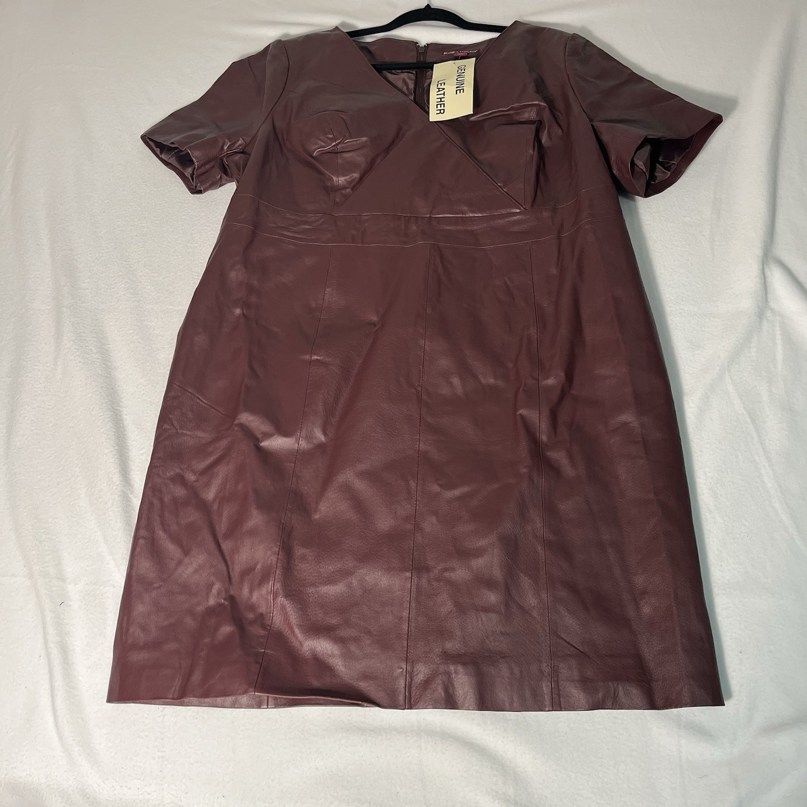 Jessica London Leather Burgundy Sheath Dress V-Neck Short Sleeve Size 16