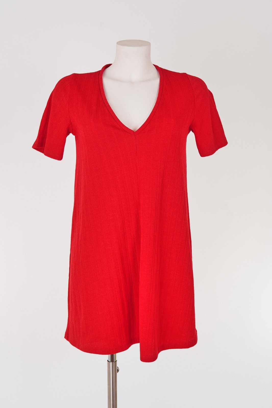 Zara Red Ribbed Short Sleeve Casual Short Dress Women Size S