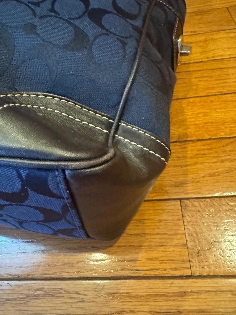 Coach monogrammed navy canvas and leather shoulder bag # F10659 (pu150