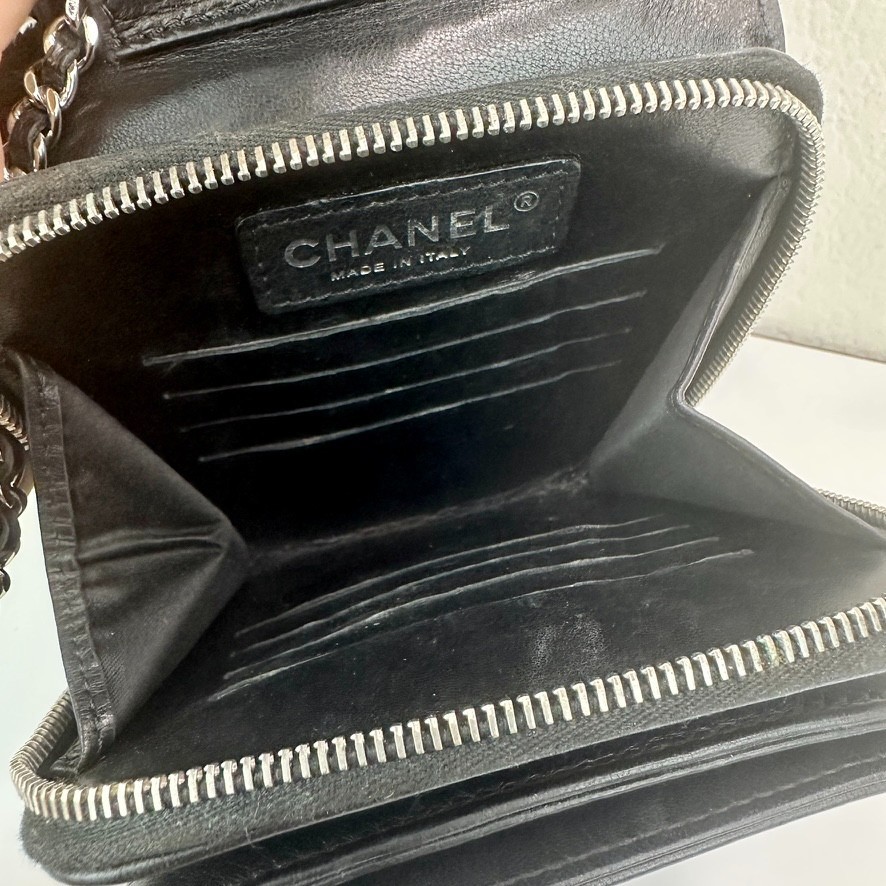 CHANEL Clams Wallet on Chain WOC Black Lambskin Silver Hardware 2012 Authentic