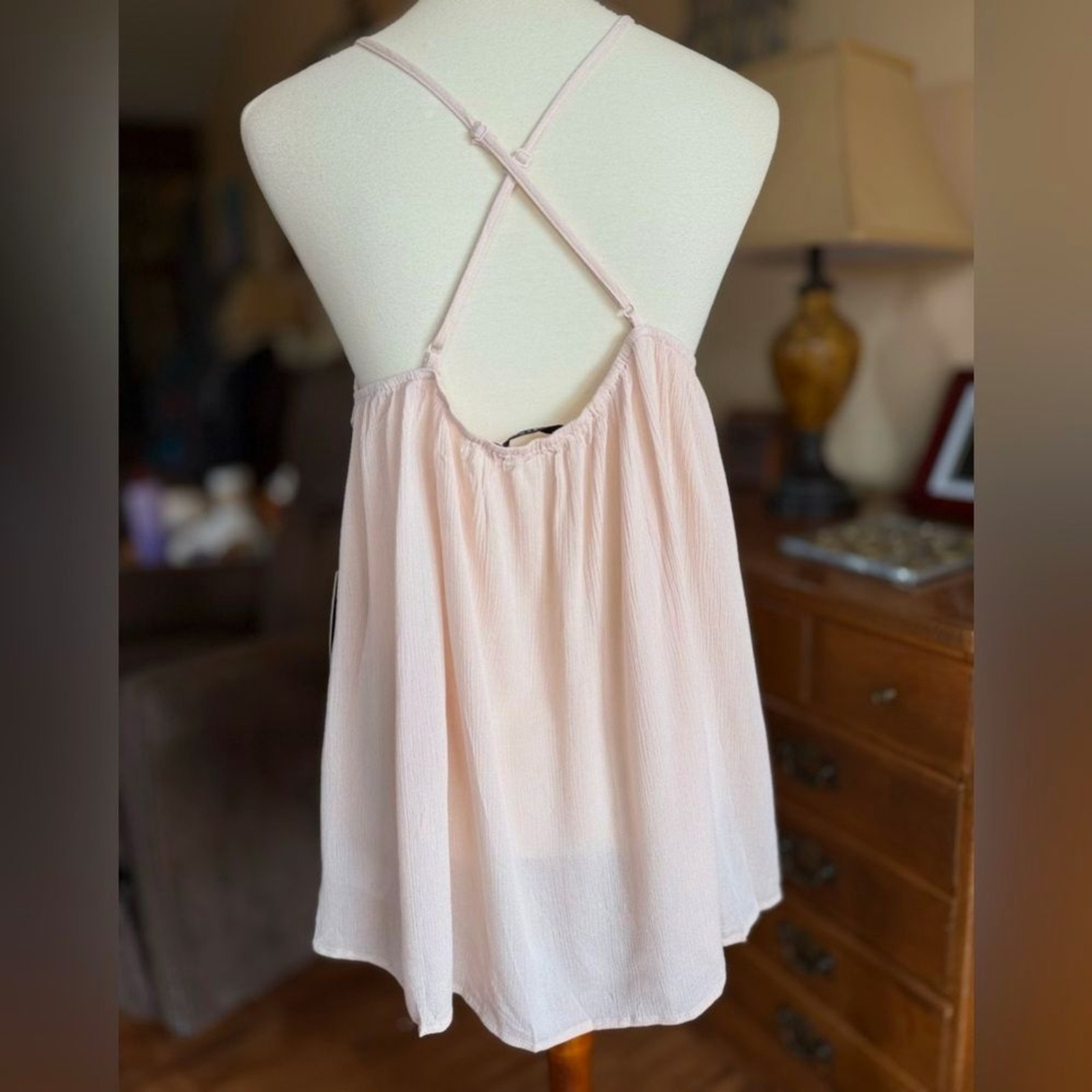 NWT Doe & Rae Blush Pink Crochet Detail Cami Top sz LG