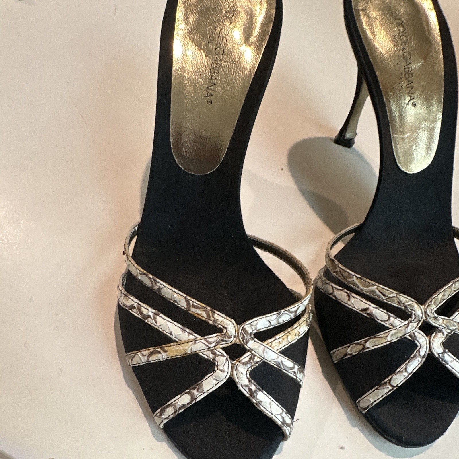 Dolce & Gabbana Snake Print Strappy Open Toe Stiletto Heels EU 37.5