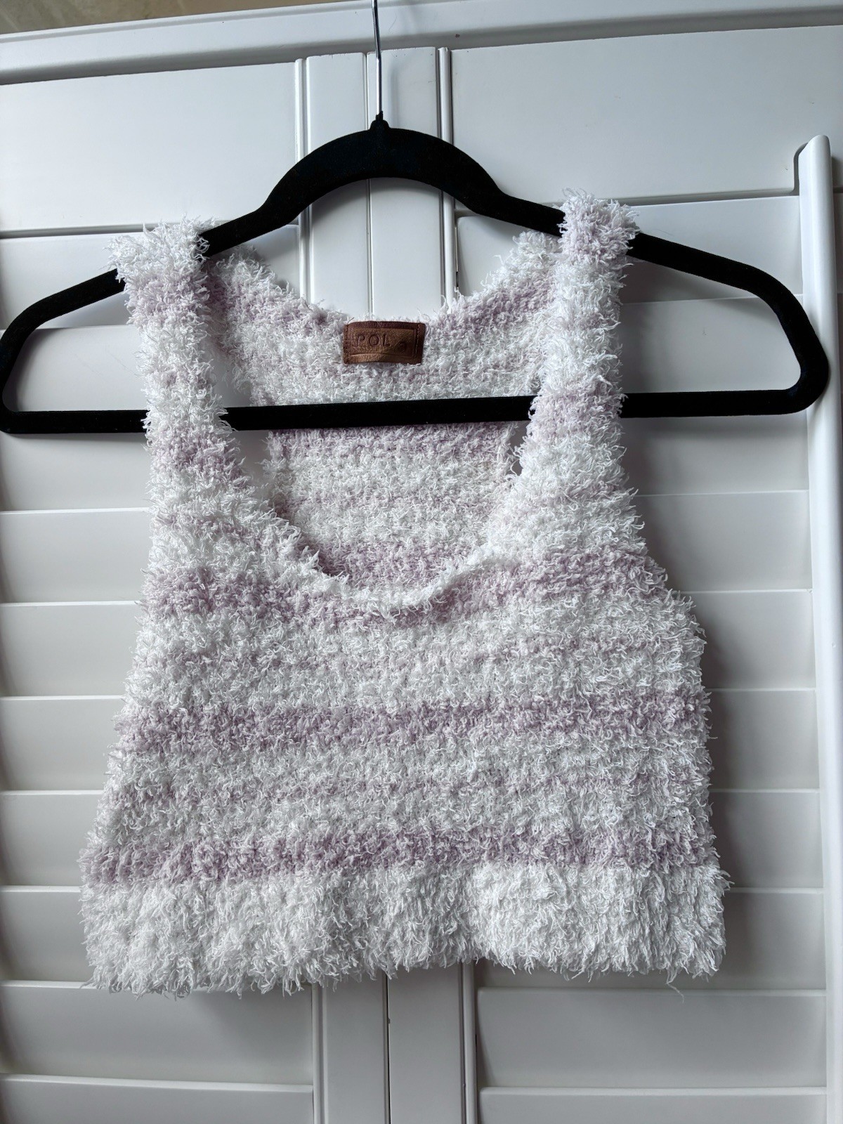 POL anthropology Fuzzy Striped Crop Tank Top – White & Pale Pink balletcore