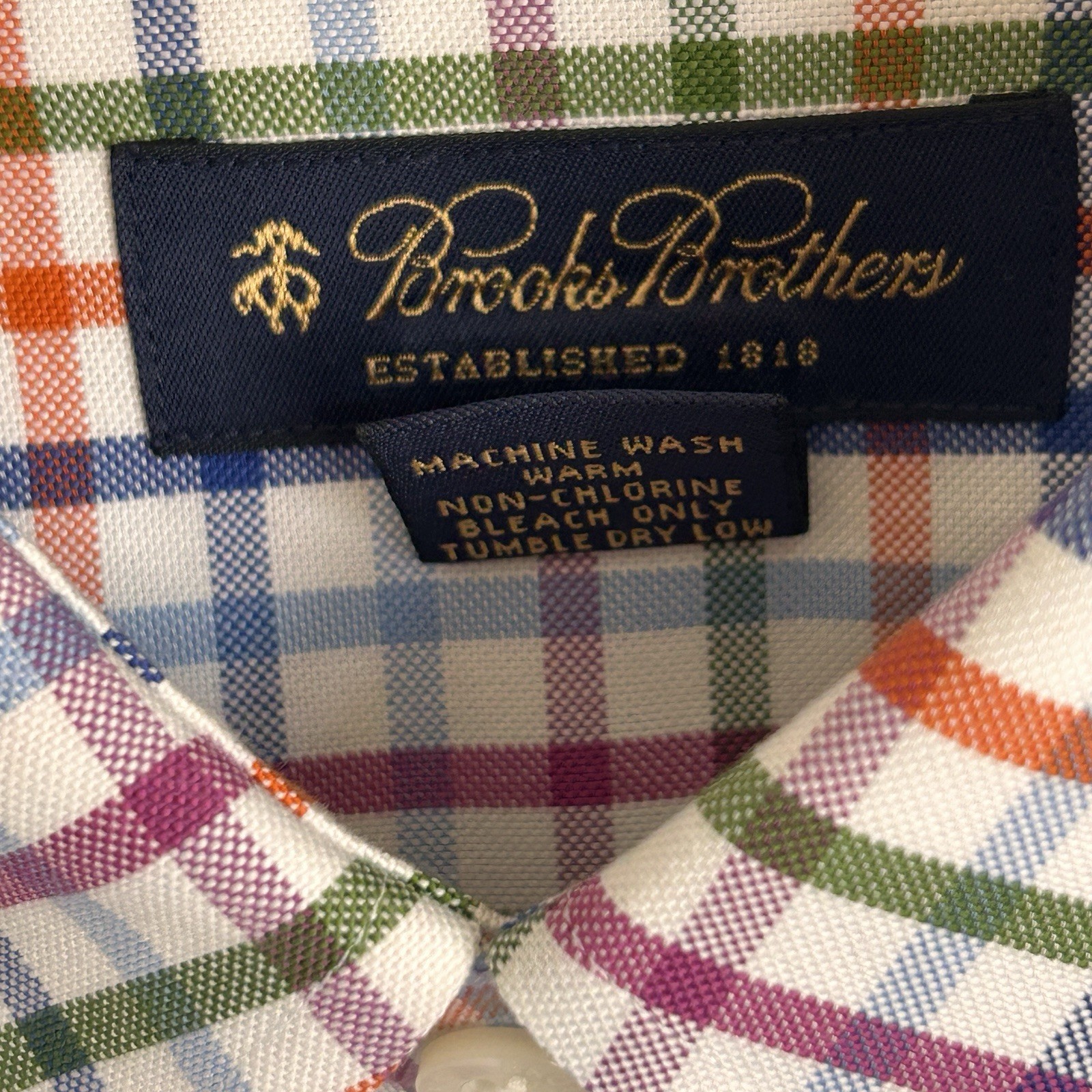 Brooks Brothers Non-Iron Multicolor Plaid Button-Down Oxford Shirt size L