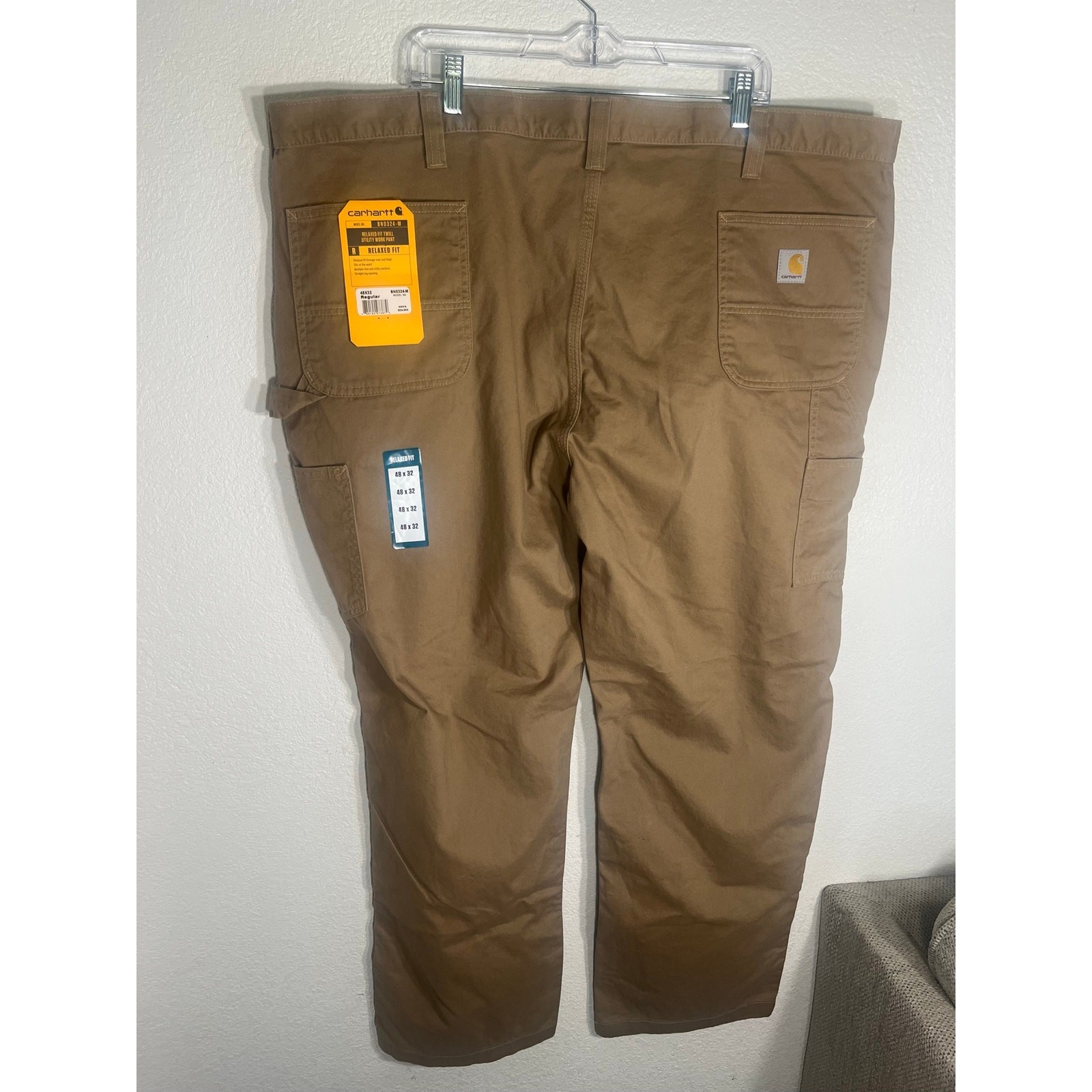 Carhartt B324 Brown Relaxed Fit Twill Utility Work Pants-Men’s 48×32 Big & Tall