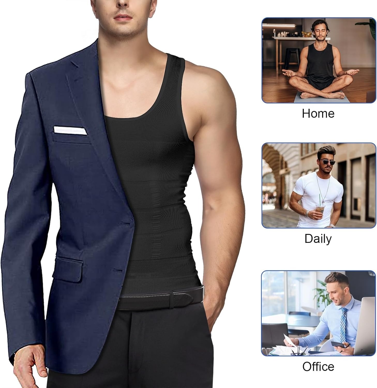 5 Pack Men Body Shaper Slimming Tummy Vest Compression Shirt Tank Top Shapewear