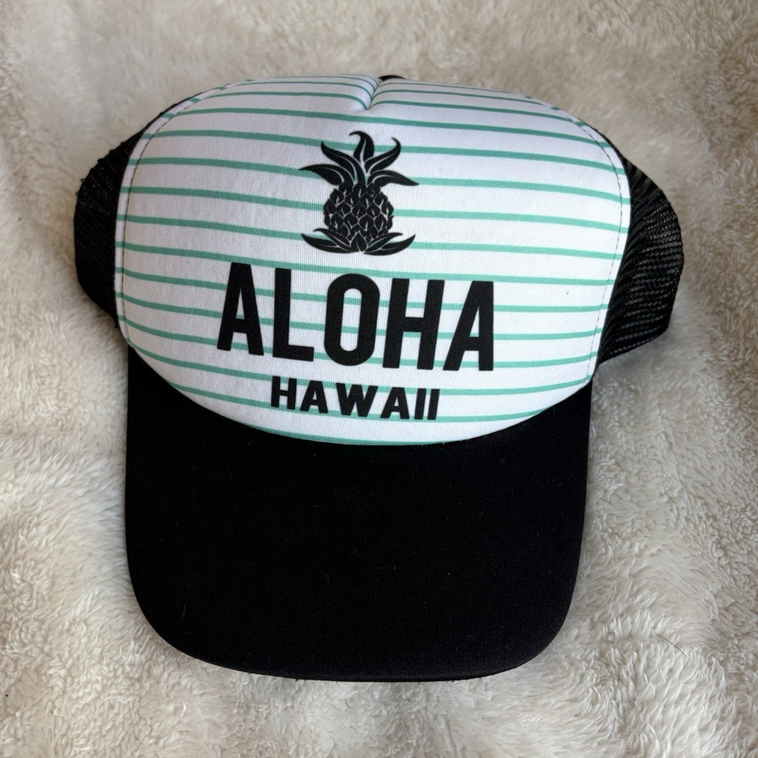 Surfware Aloha Hawaii Trucker Hat, Mesh Back Adjustable, Black White Green