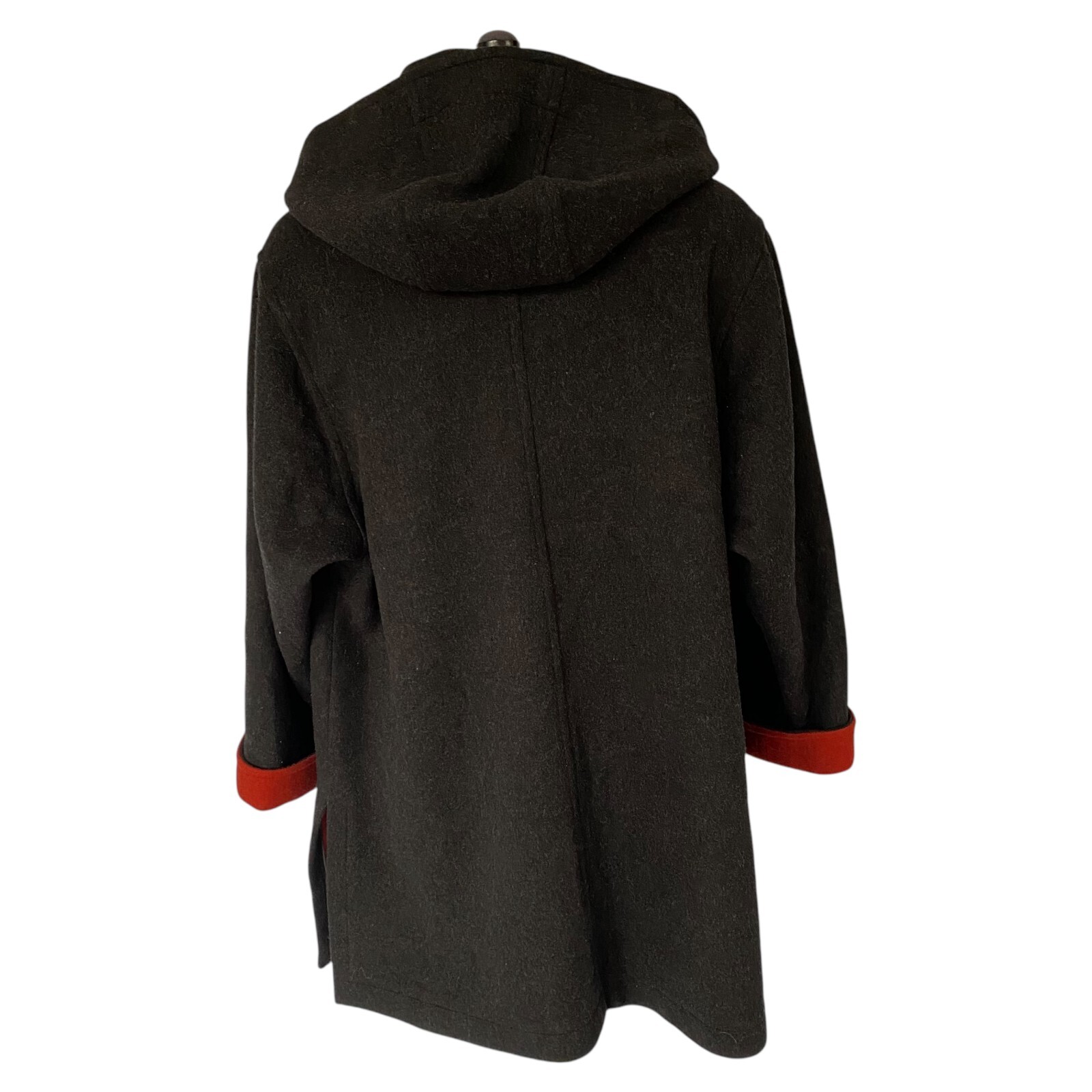 LODENFREY Hooded Coat Black Charcoal Virgin Wool Red Trim Ladies UK 18 D/A 44