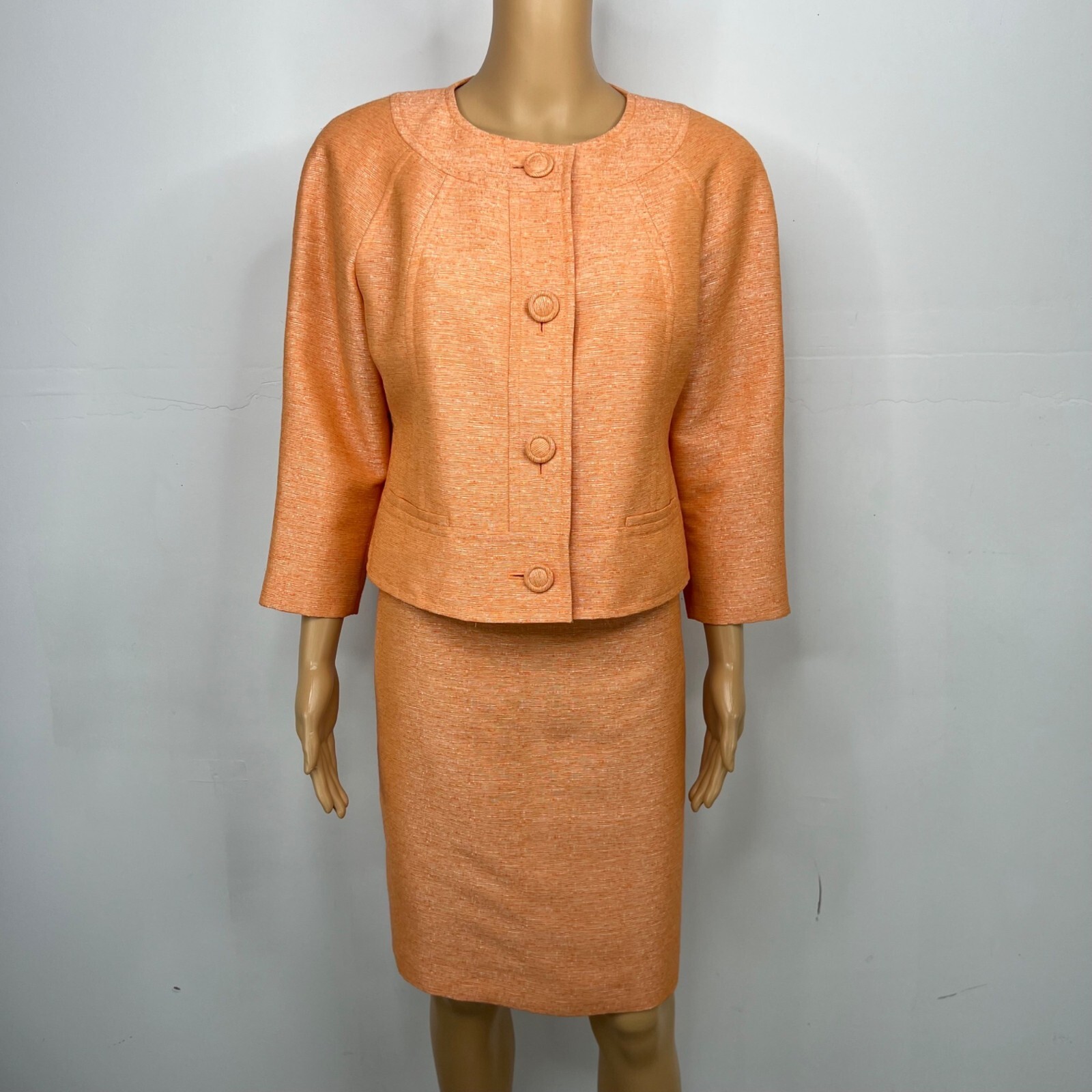 Suit Studio Polyester Rayon Skirt Suit 6P Orange Collarless Classic Lined 2PC