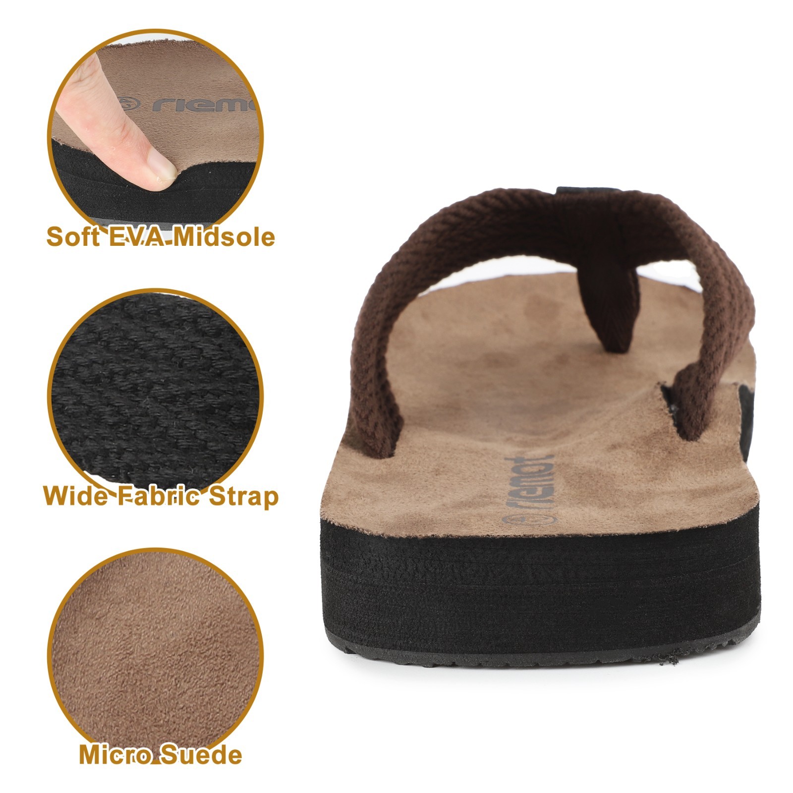 riemot Men’s Thongs Arch Support Flip Flops Beach Sandals Lightweight Comfort T