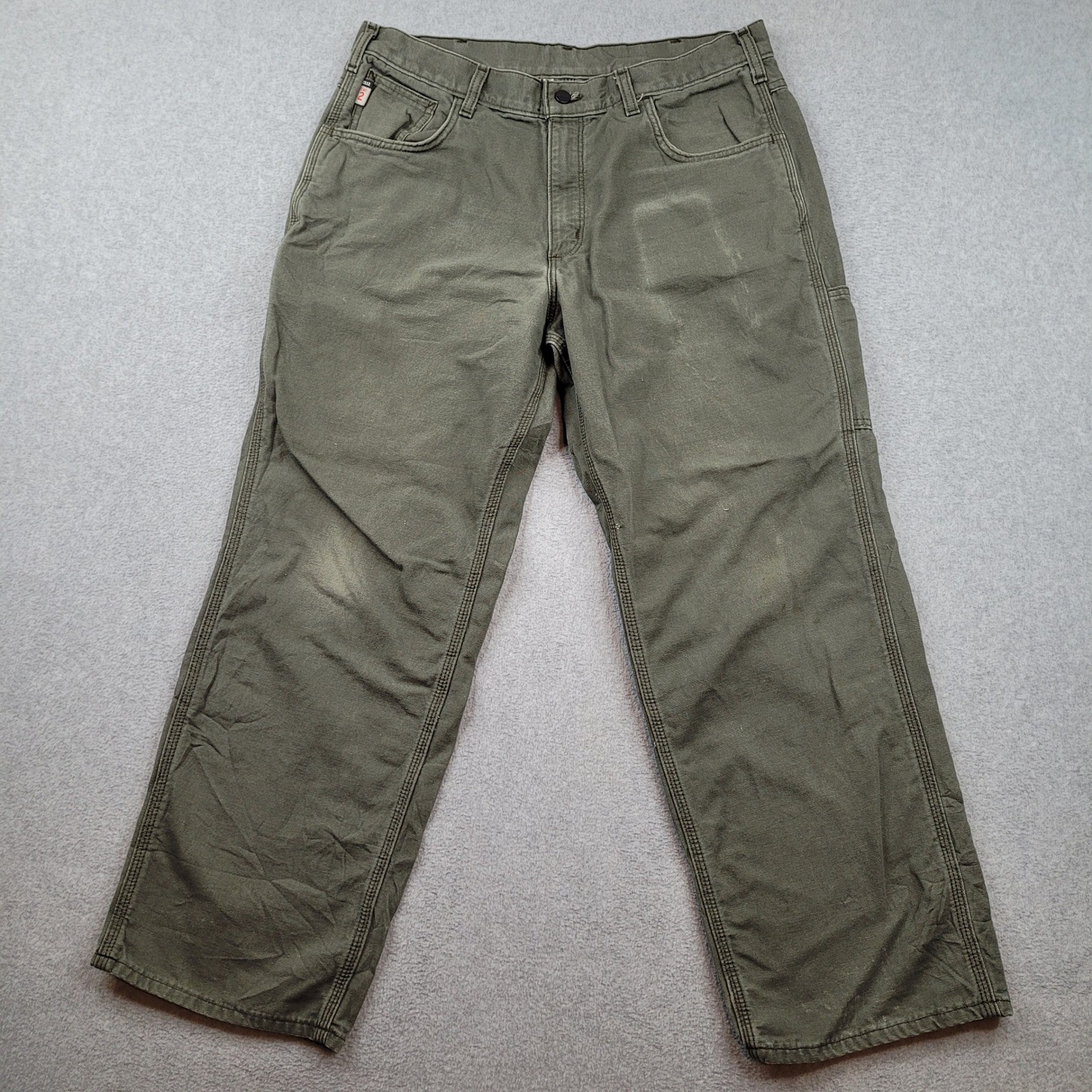 Carhartt FRB159-MOS Flame Resistant Canvas Pants Mens 36×30 Green Workwear CAT 2