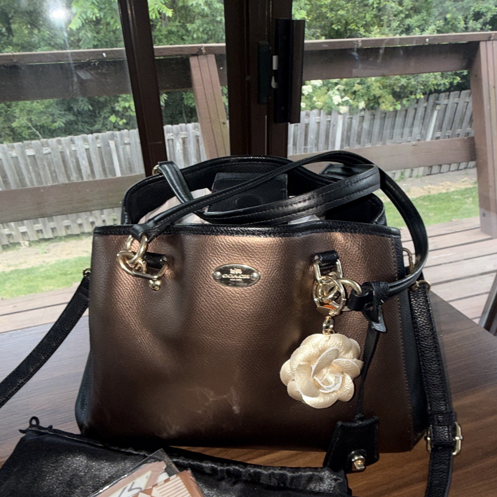 COACH F35923 Margot Carryall Bicolor Metallic Crossgrain Leather Satchel Bag